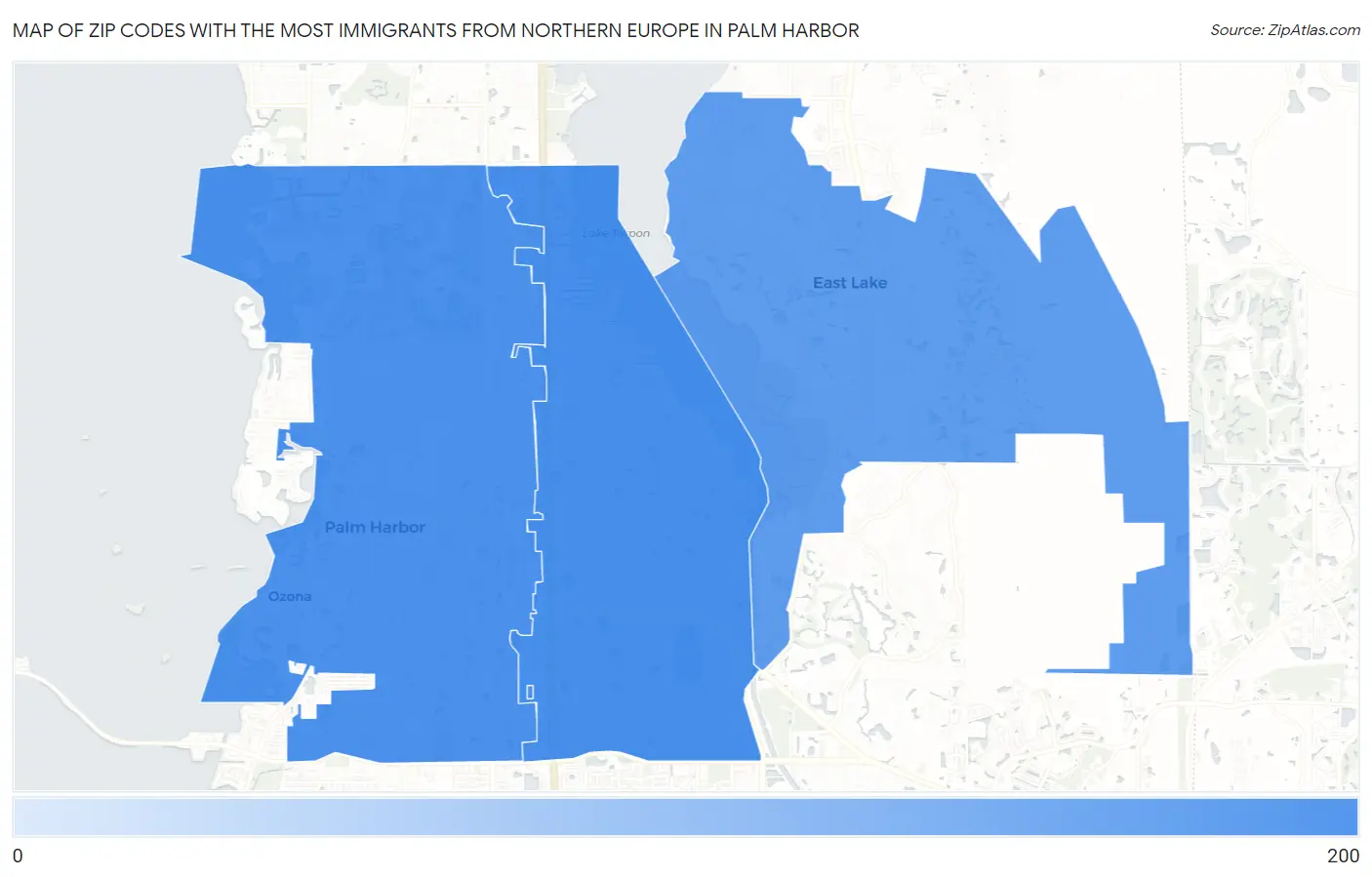 Zip Codes with the Most Immigrants from Northern Europe in Palm Harbor Map