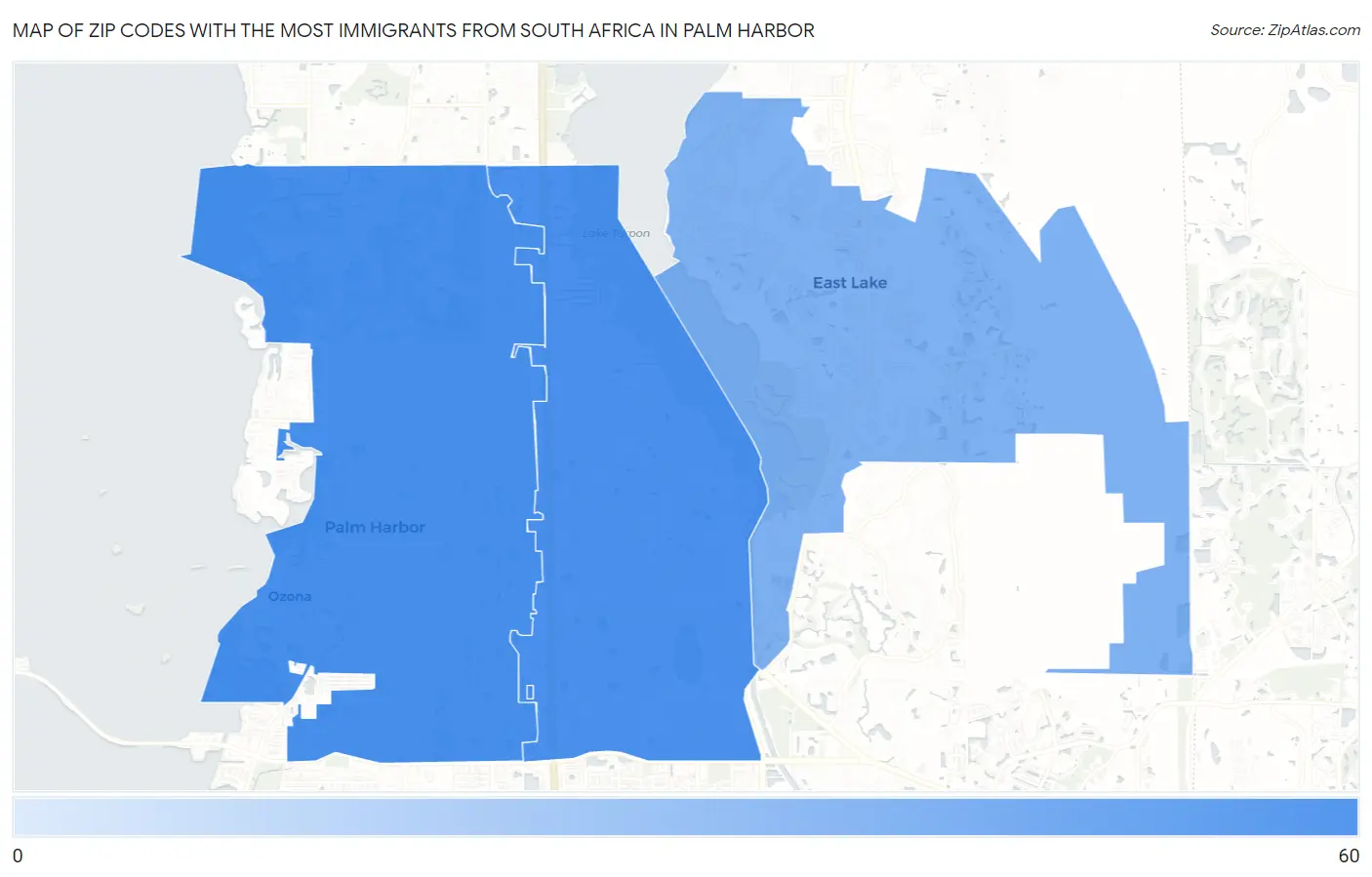 Zip Codes with the Most Immigrants from South Africa in Palm Harbor Map