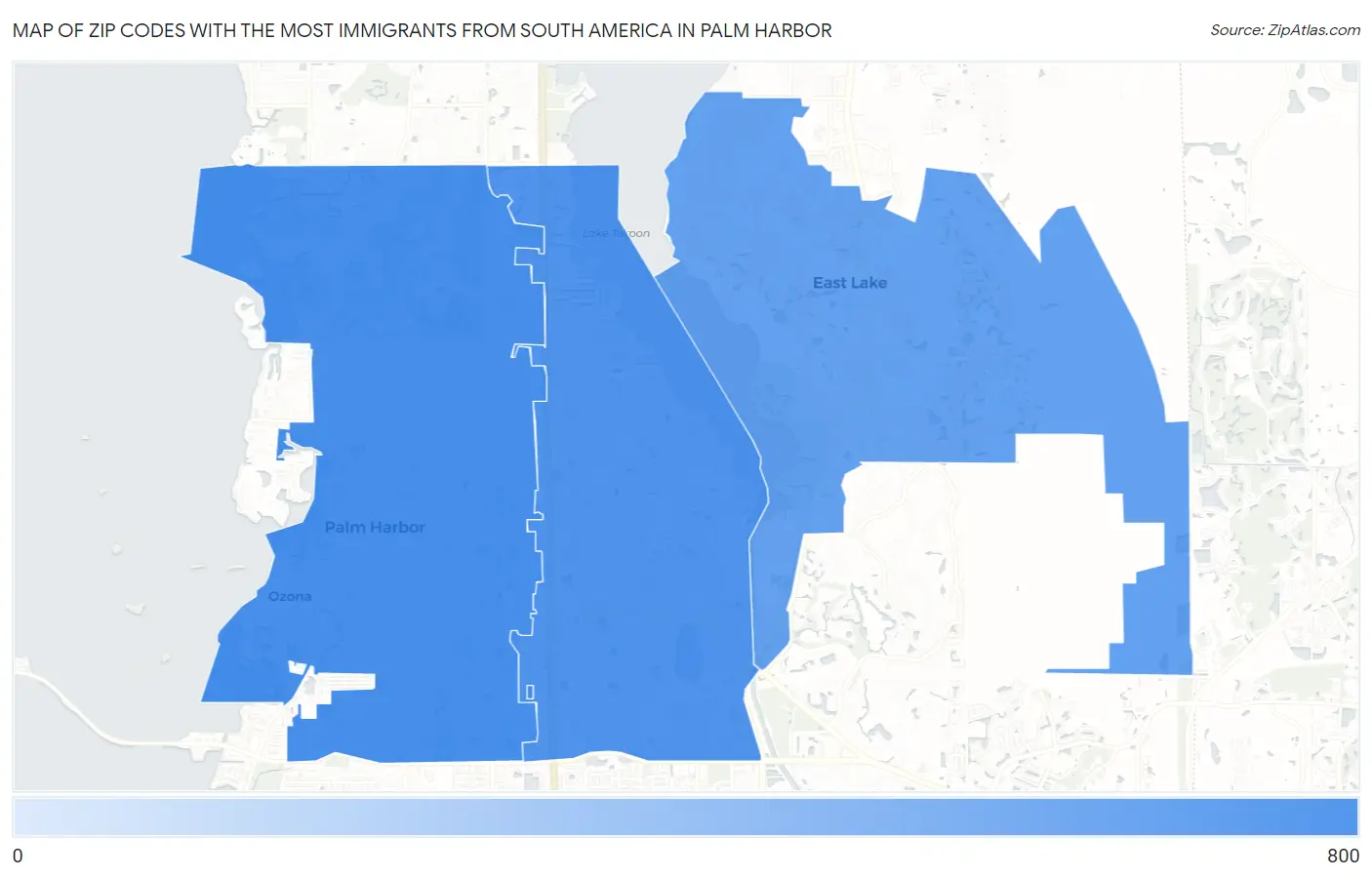 Zip Codes with the Most Immigrants from South America in Palm Harbor Map