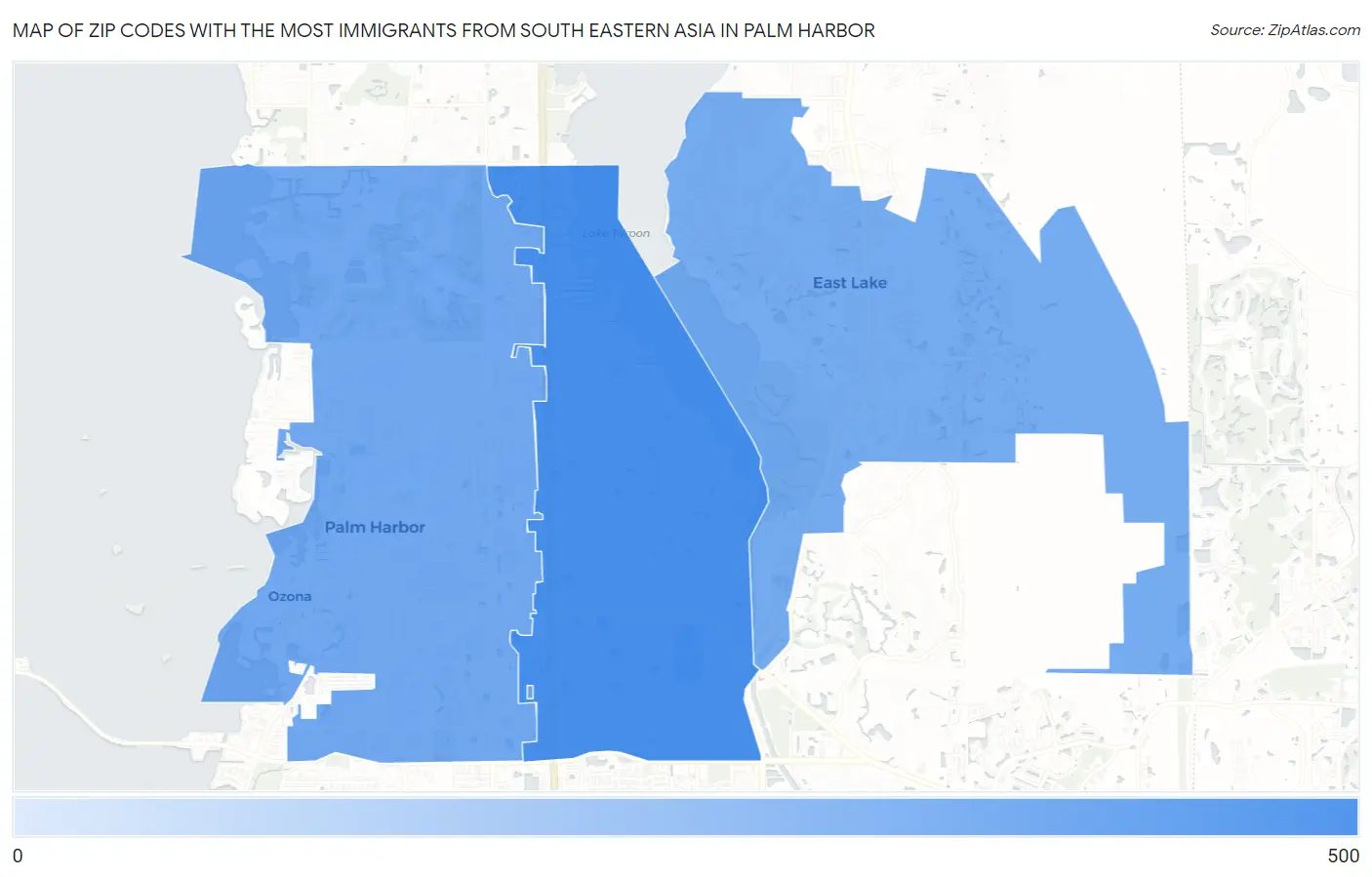 Zip Codes with the Most Immigrants from South Eastern Asia in Palm Harbor Map