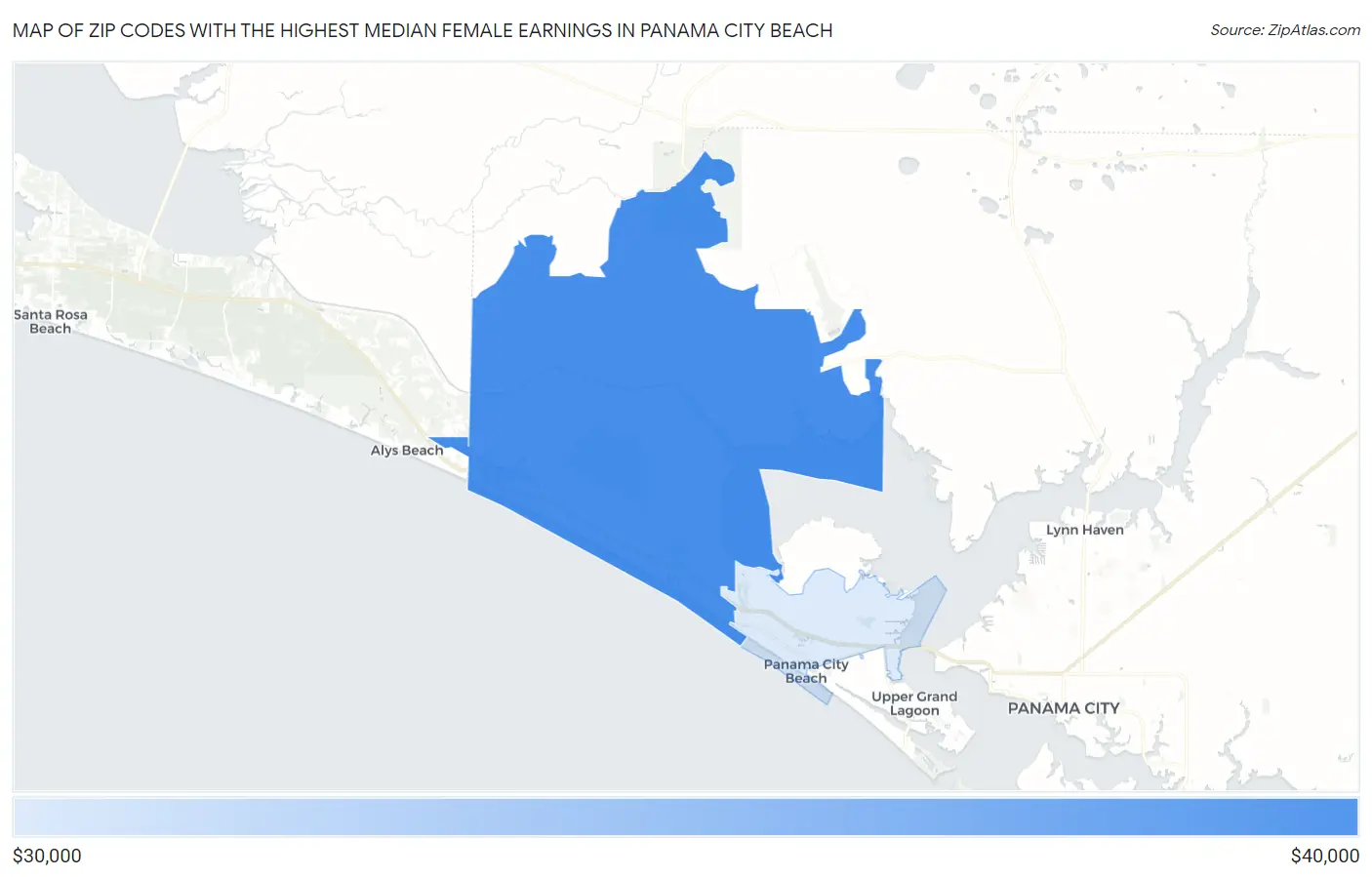 Zip Codes with the Highest Median Female Earnings in Panama City Beach Map