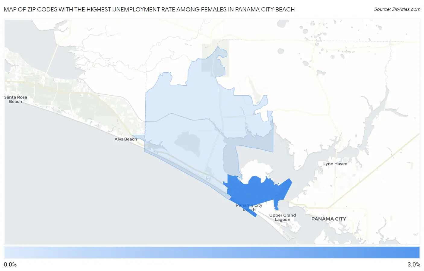 Zip Codes with the Highest Unemployment Rate Among Females in Panama City Beach Map
