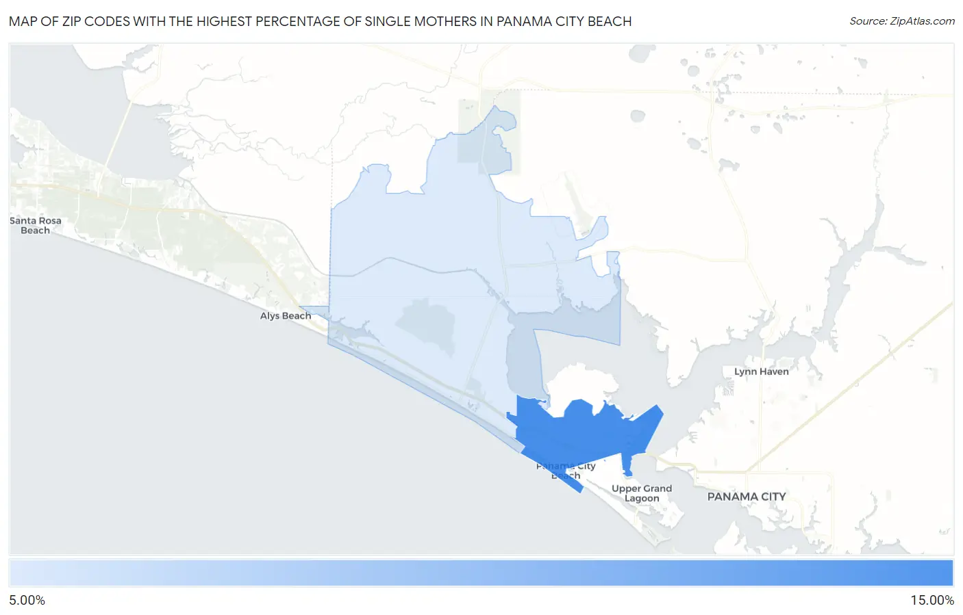 Zip Codes with the Highest Percentage of Single Mothers in Panama City Beach Map