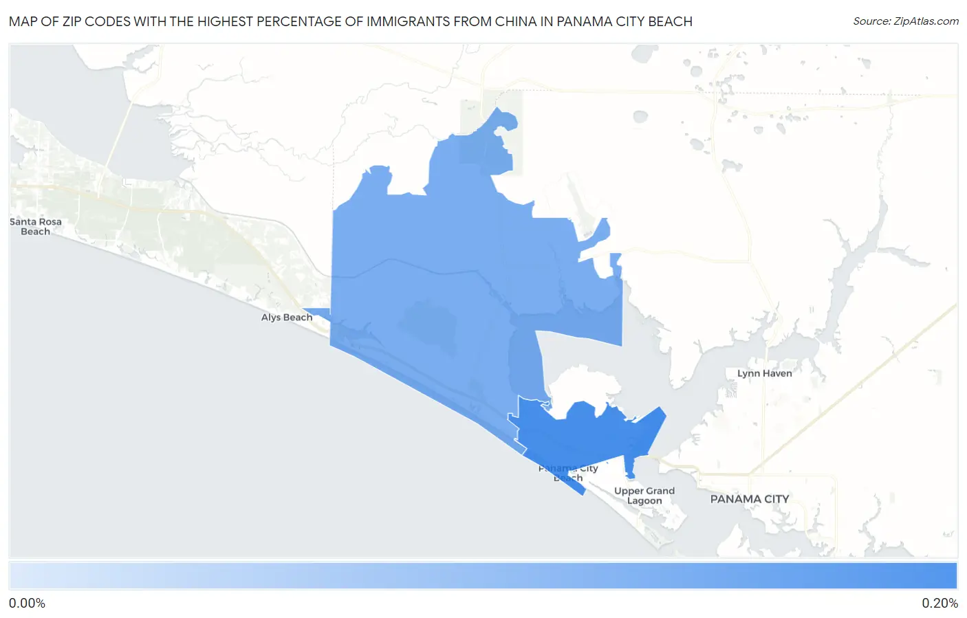 Zip Codes with the Highest Percentage of Immigrants from China in Panama City Beach Map