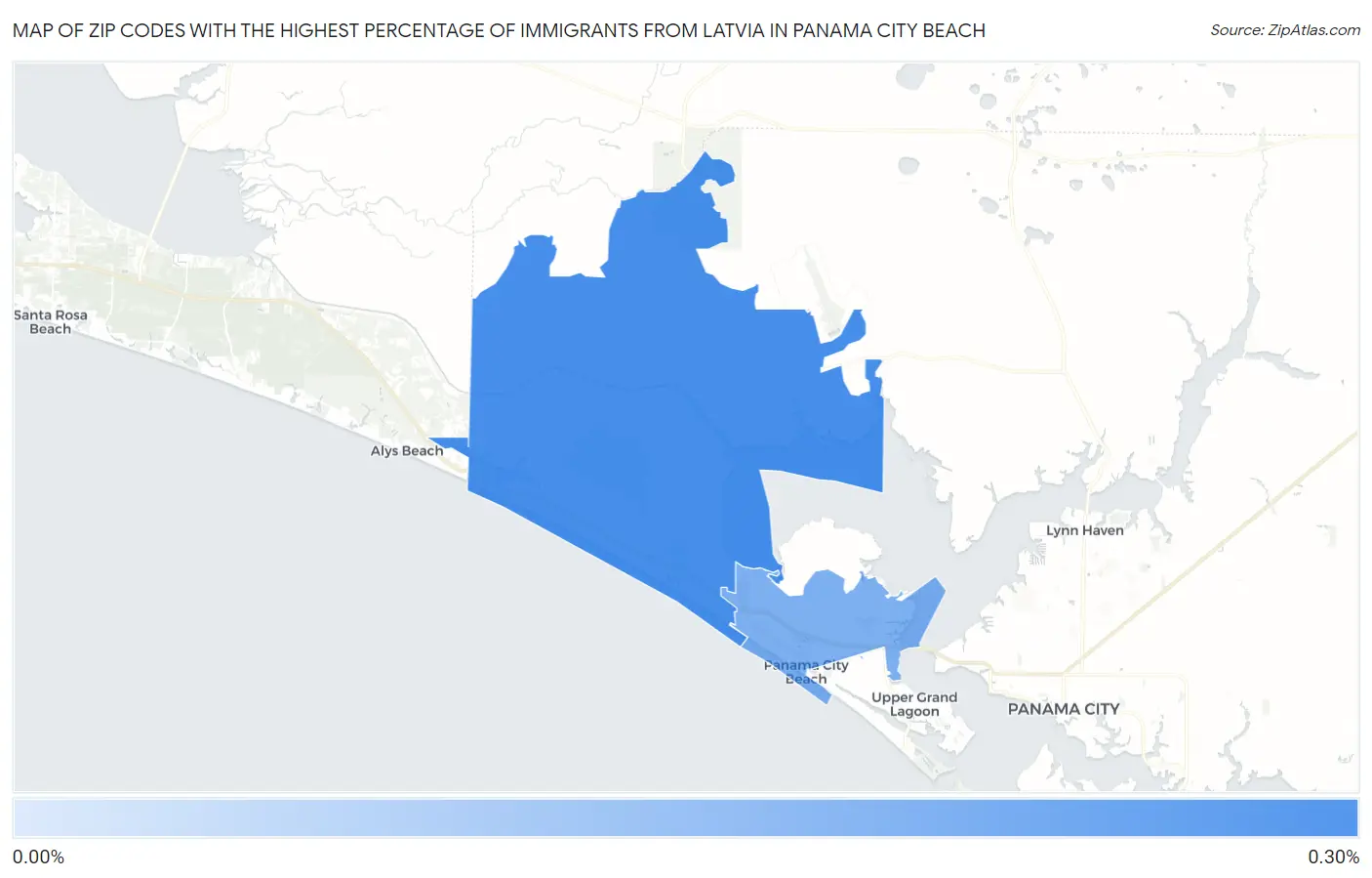Zip Codes with the Highest Percentage of Immigrants from Latvia in Panama City Beach Map