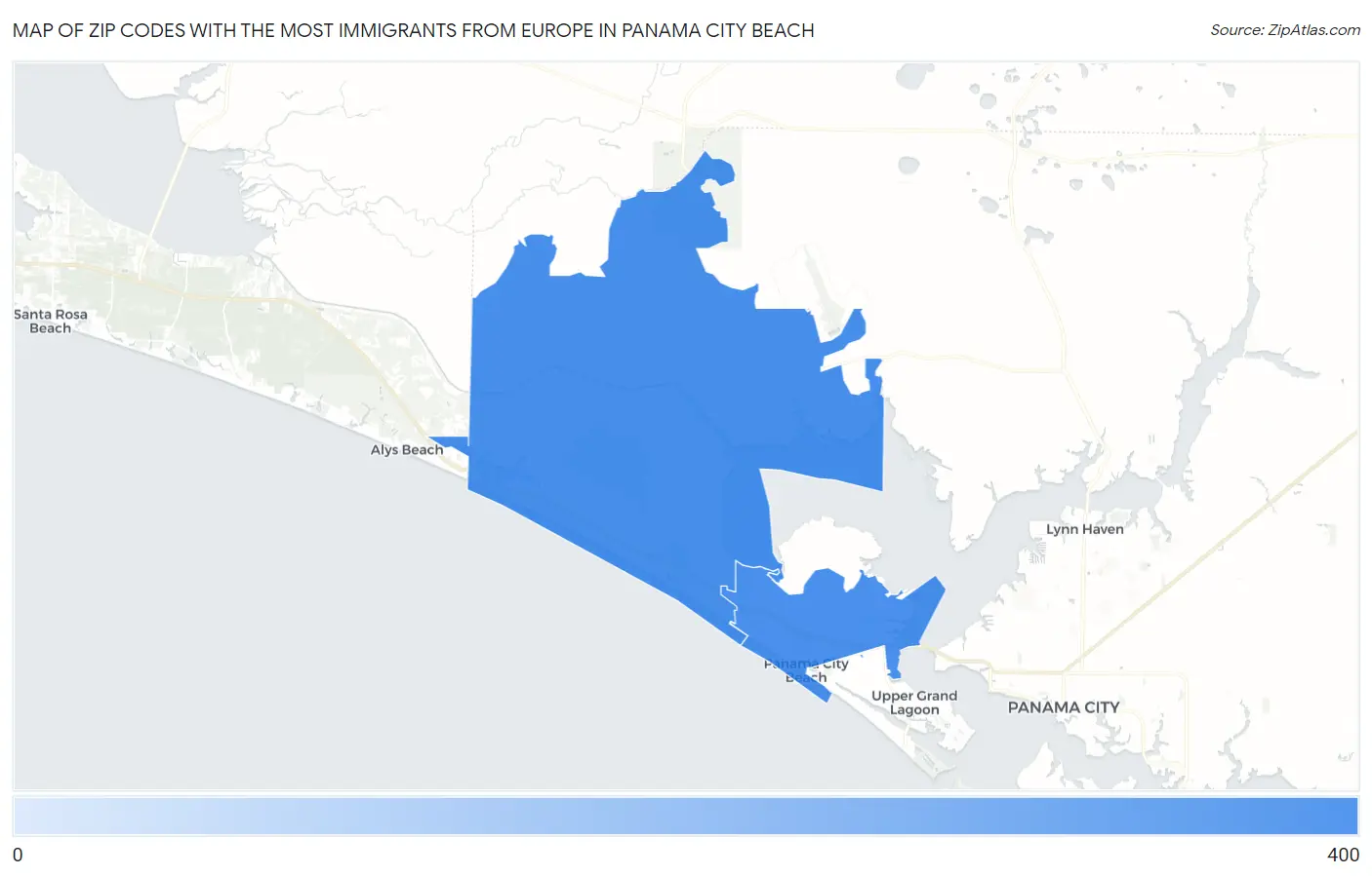 Zip Codes with the Most Immigrants from Europe in Panama City Beach Map