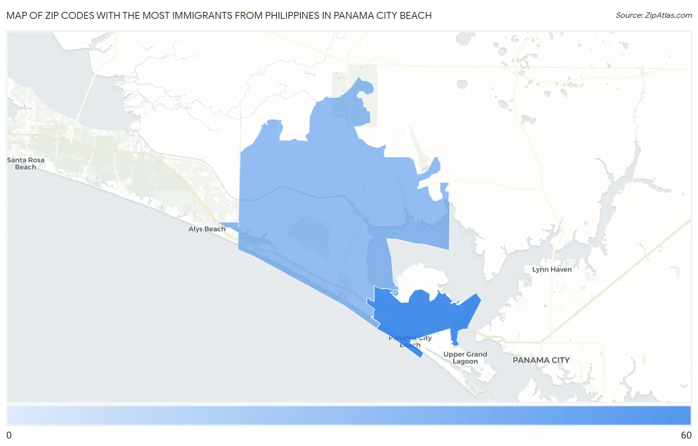 Zip Codes with the Most Immigrants from Philippines in Panama City Beach Map