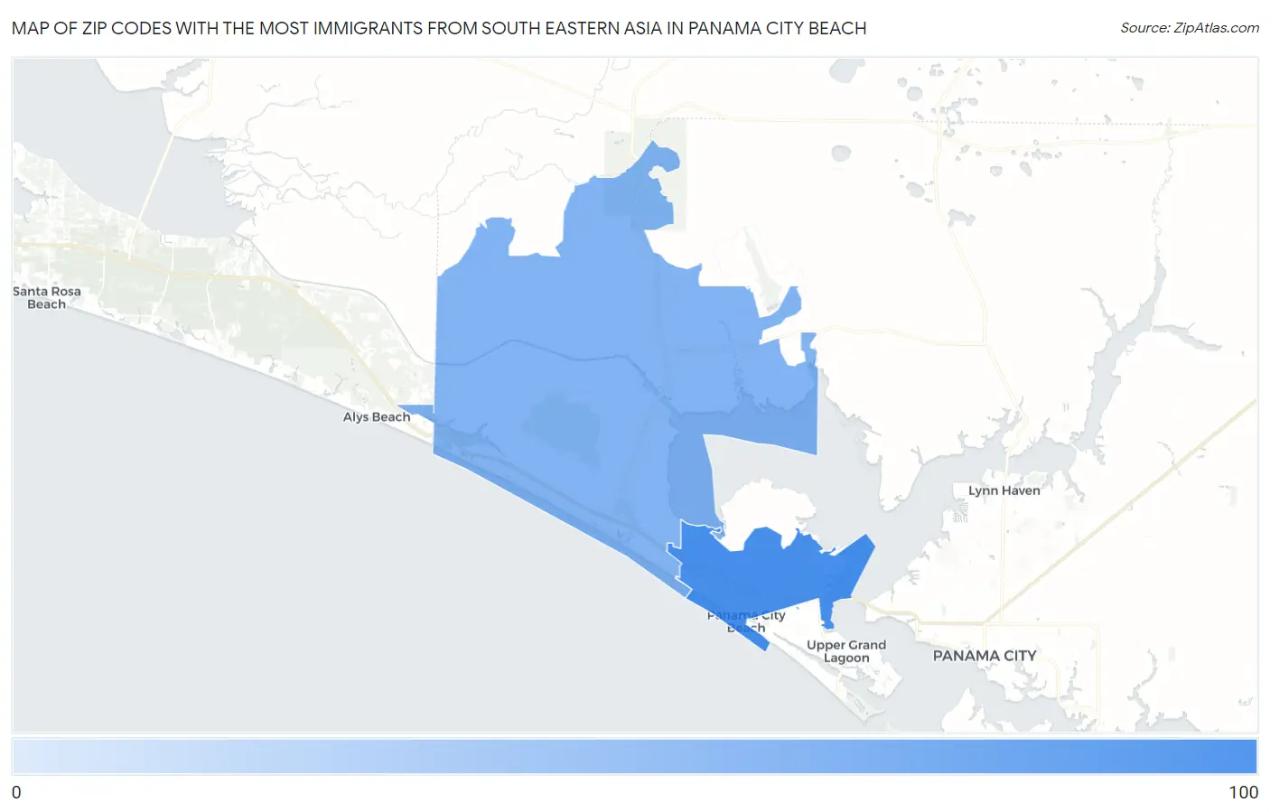 Zip Codes with the Most Immigrants from South Eastern Asia in Panama City Beach Map