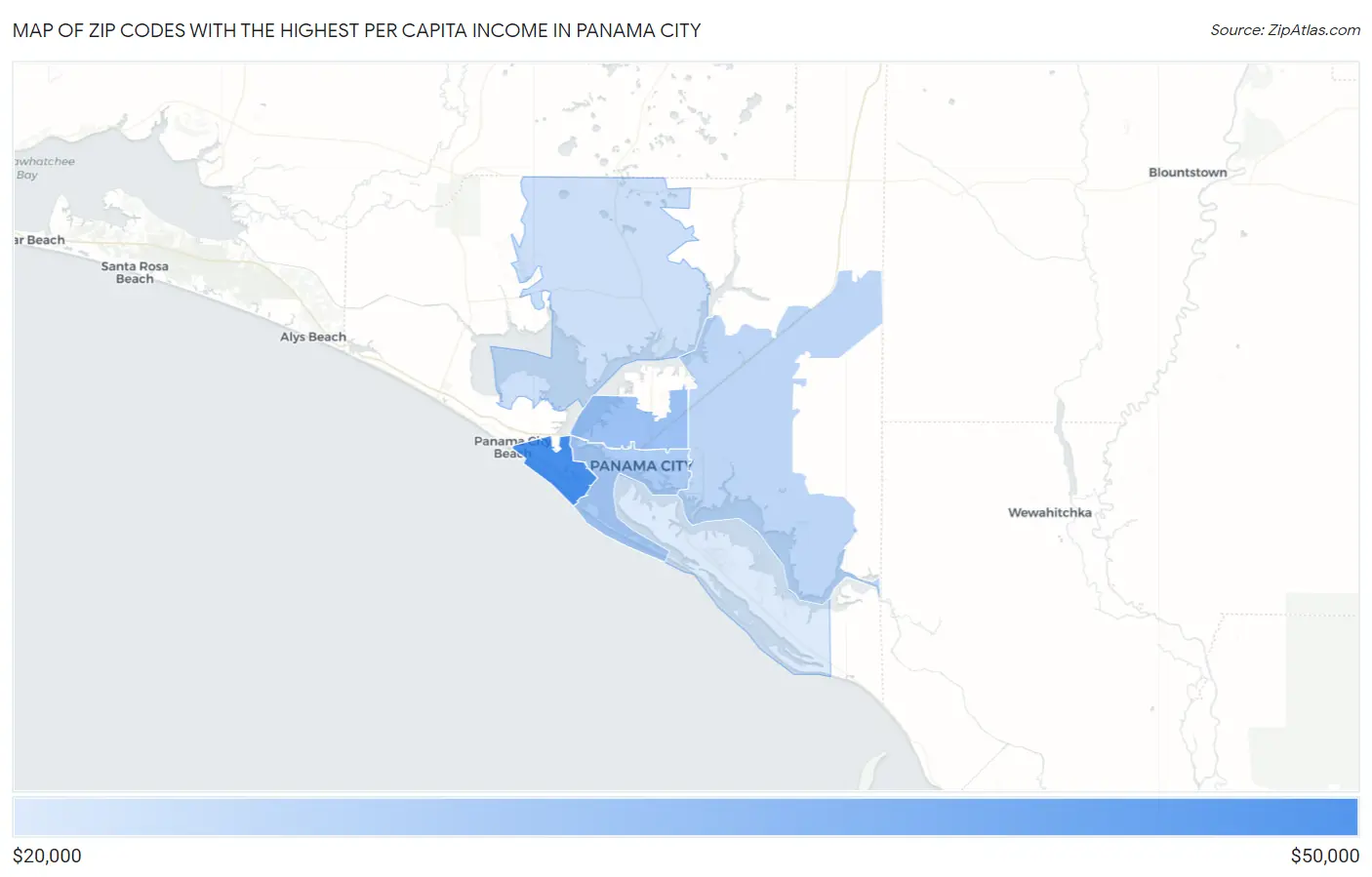 Zip Codes with the Highest Per Capita Income in Panama City Map