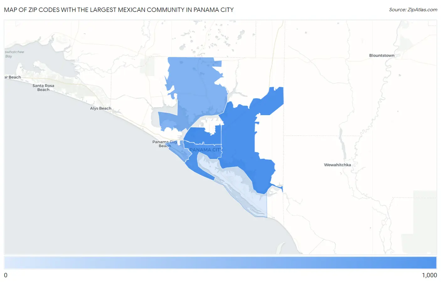Zip Codes with the Largest Mexican Community in Panama City Map