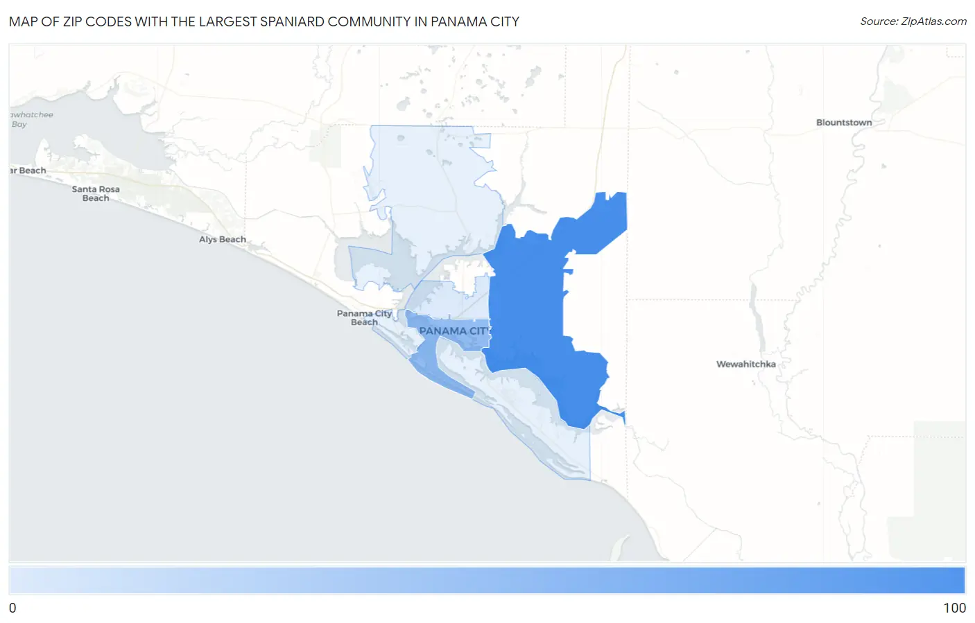 Zip Codes with the Largest Spaniard Community in Panama City Map
