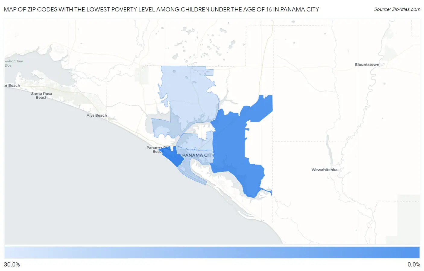 Zip Codes with the Lowest Poverty Level Among Children Under the Age of 16 in Panama City Map