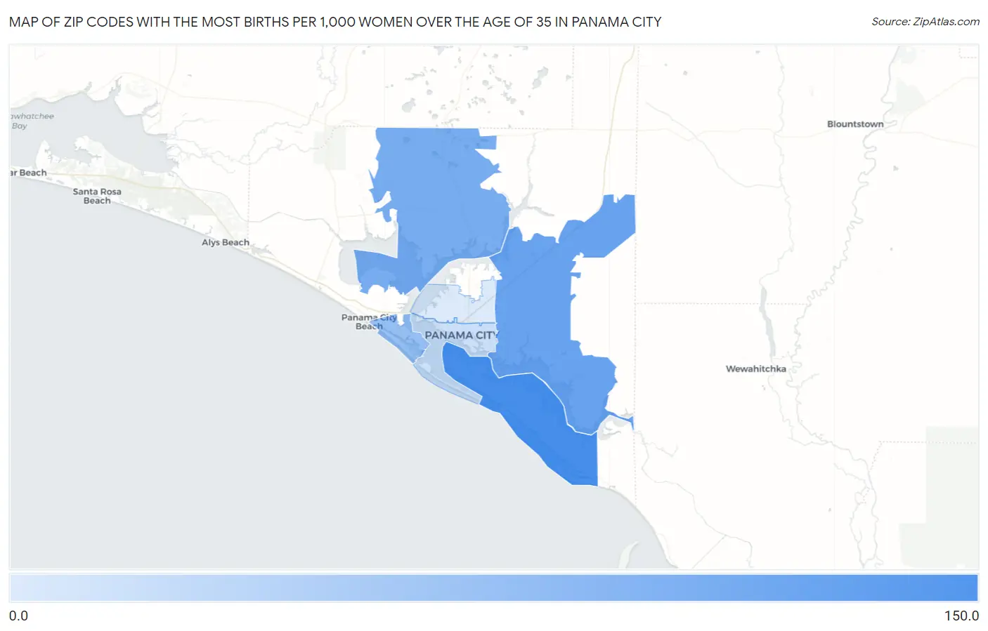 Zip Codes with the Most Births per 1,000 Women Over the Age of 35 in Panama City Map
