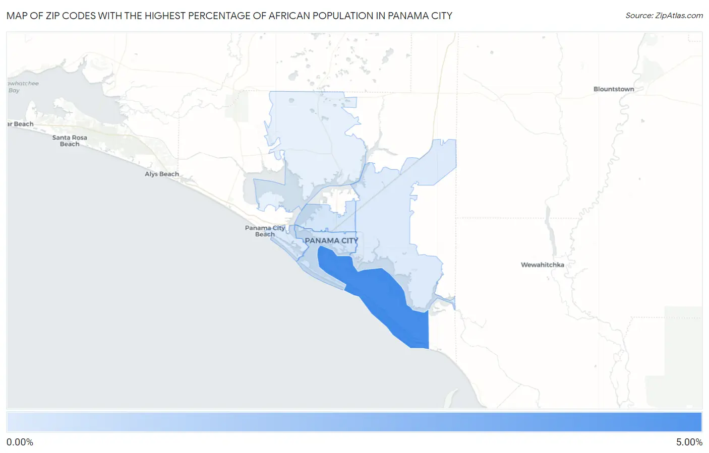 Zip Codes with the Highest Percentage of African Population in Panama City Map