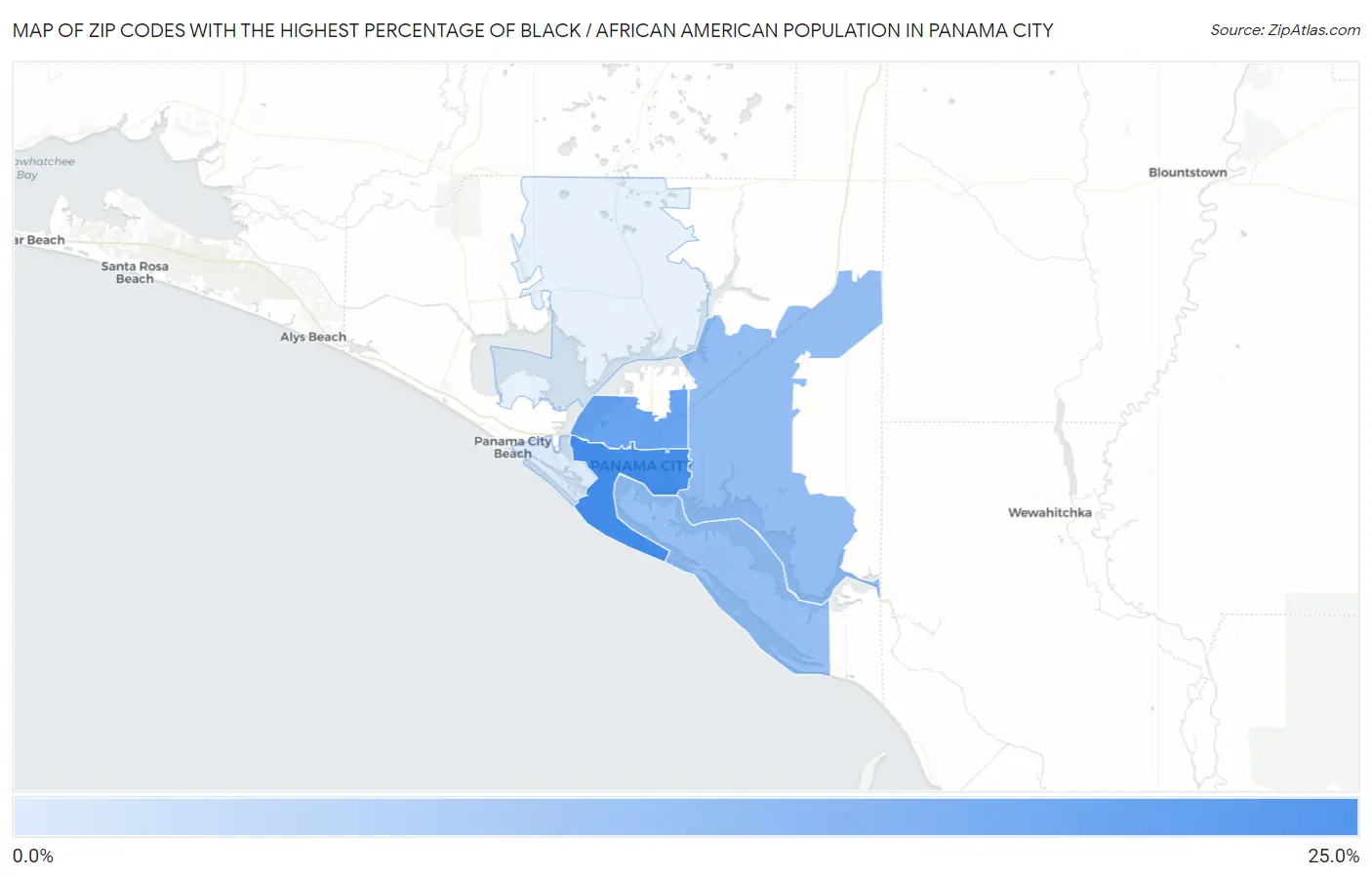 Zip Codes with the Highest Percentage of Black / African American Population in Panama City Map