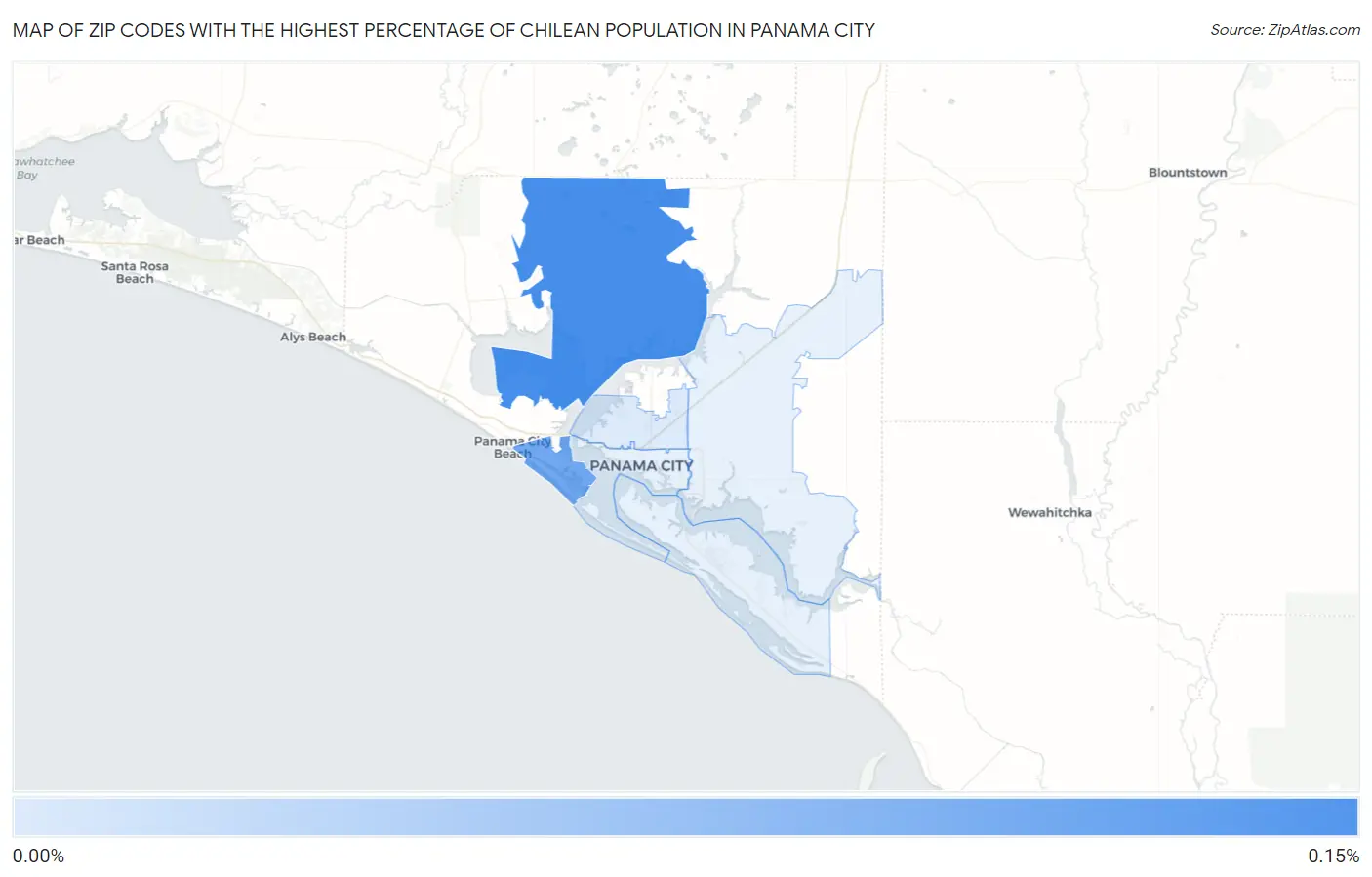 Zip Codes with the Highest Percentage of Chilean Population in Panama City Map