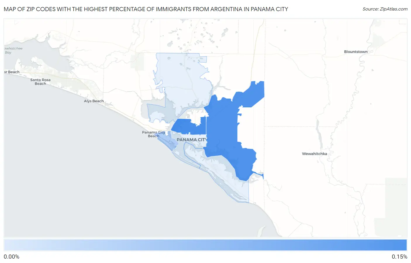 Zip Codes with the Highest Percentage of Immigrants from Argentina in Panama City Map