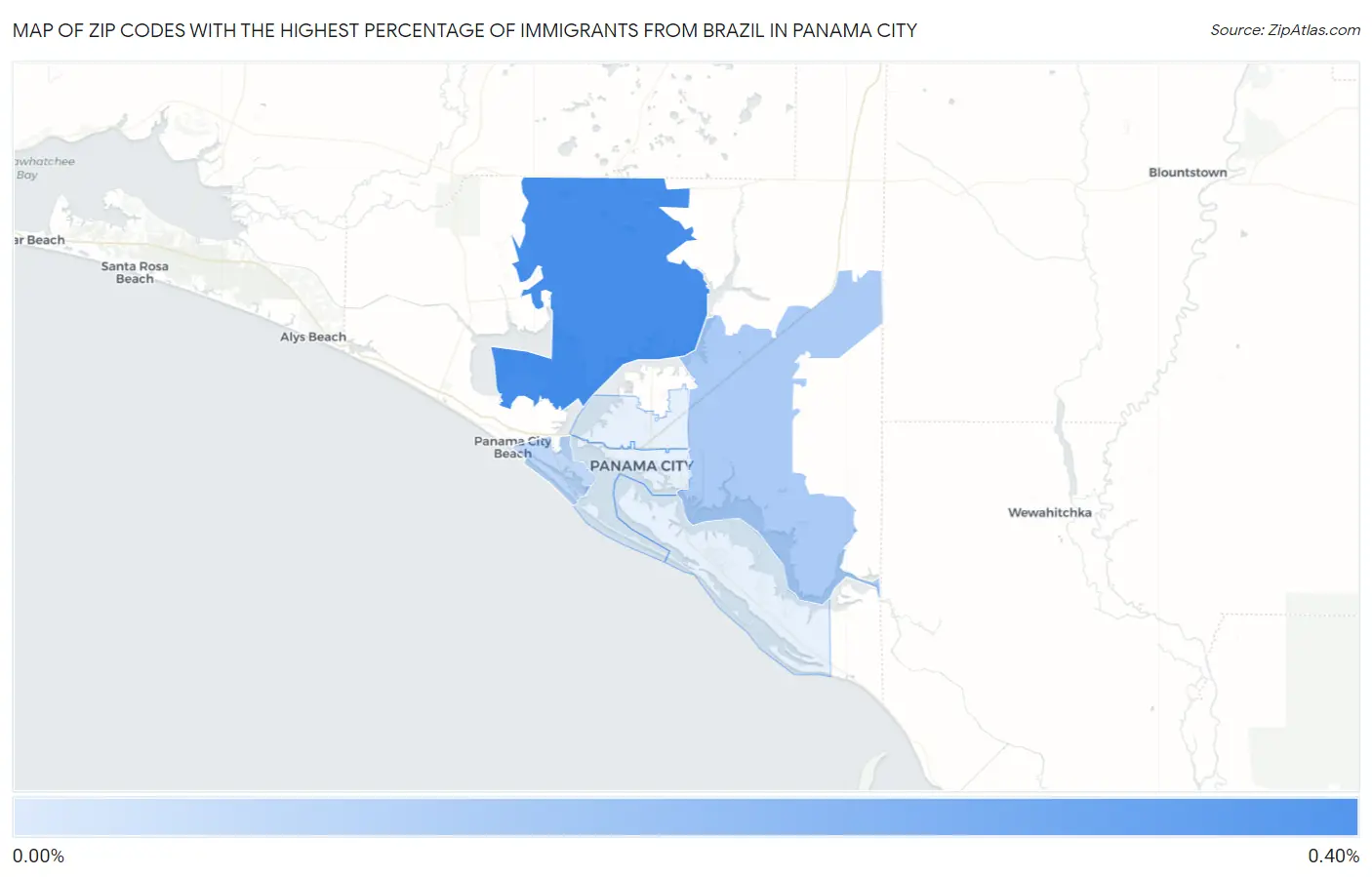 Zip Codes with the Highest Percentage of Immigrants from Brazil in Panama City Map