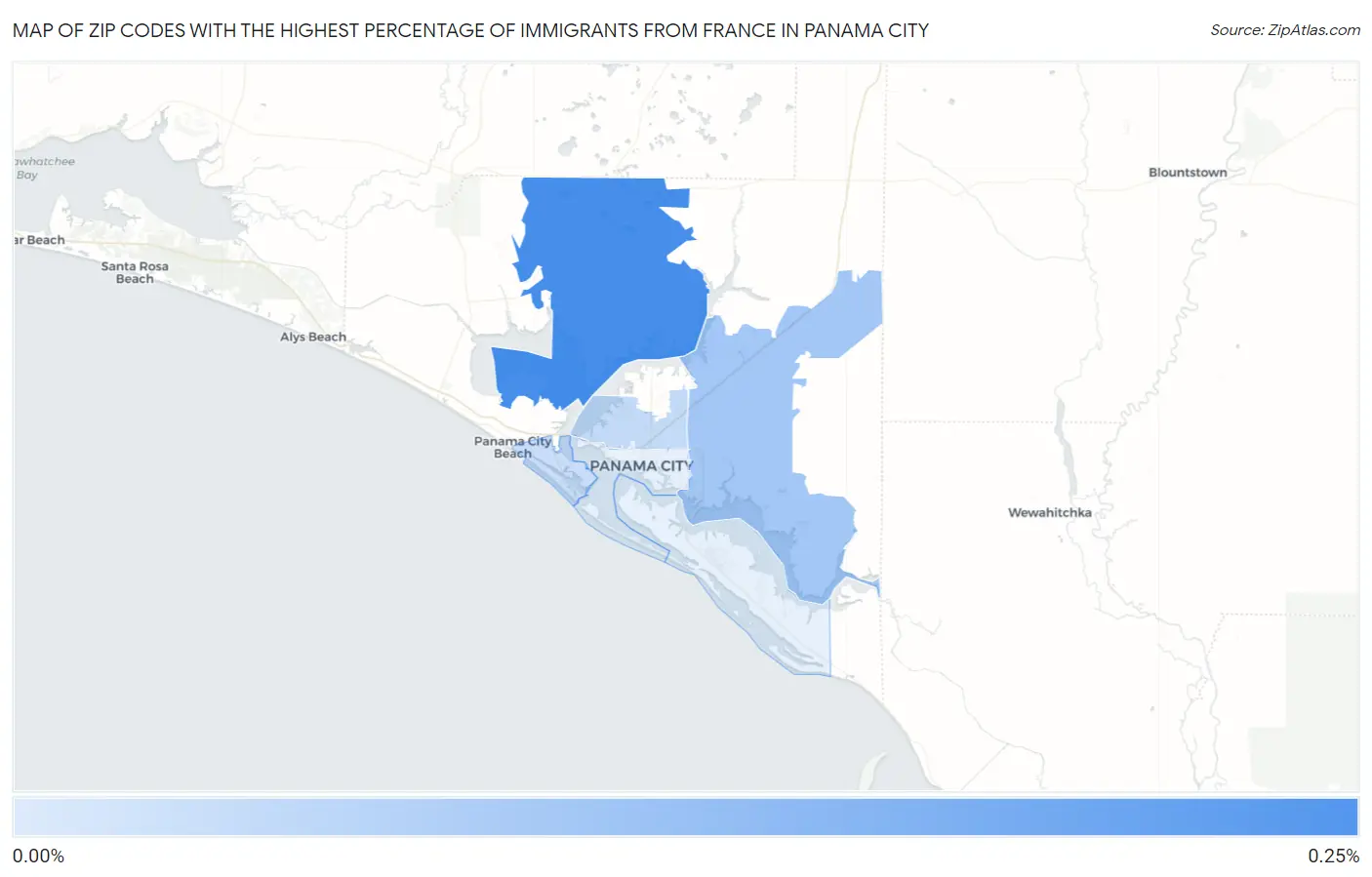 Zip Codes with the Highest Percentage of Immigrants from France in Panama City Map
