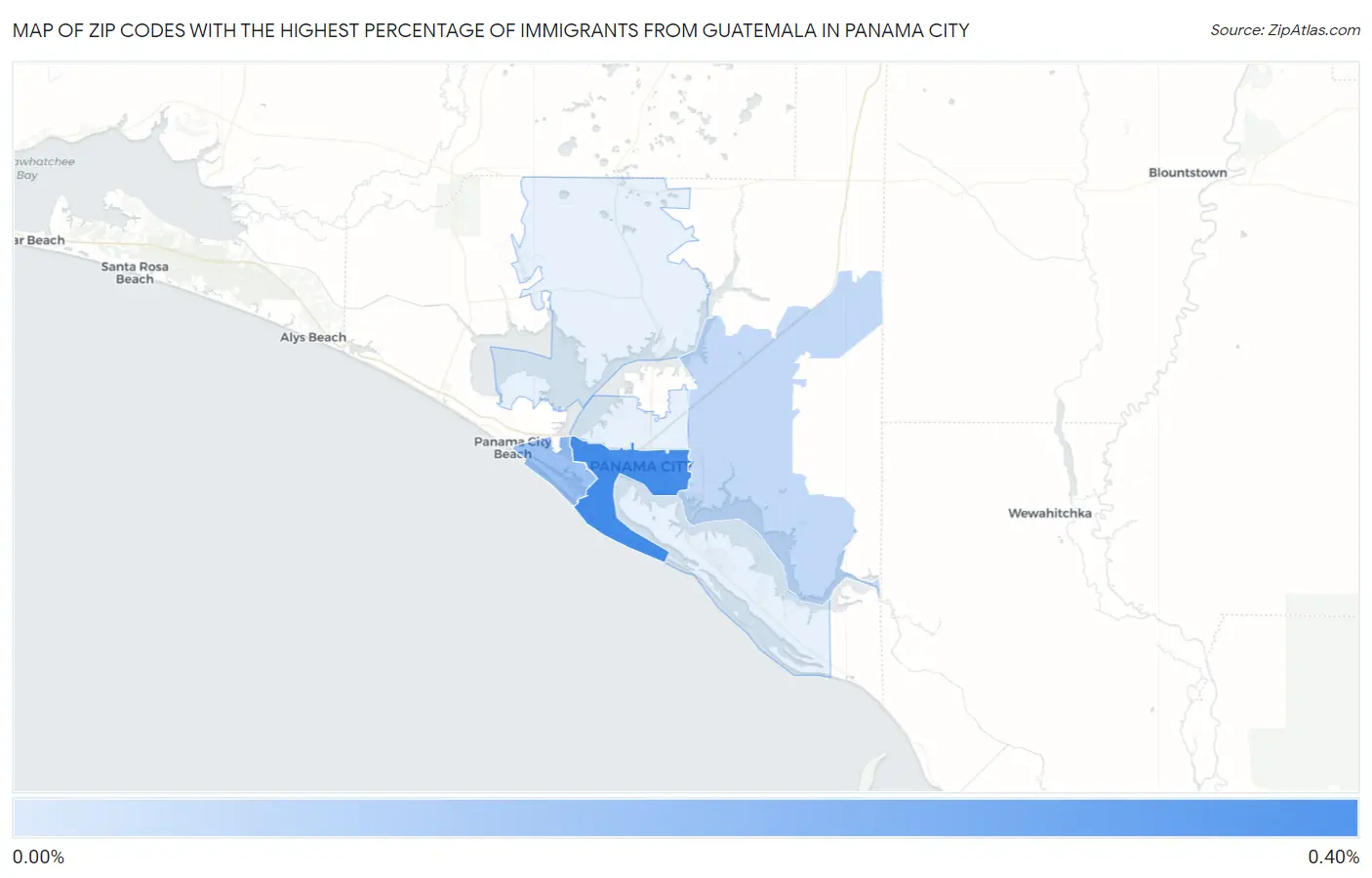 Zip Codes with the Highest Percentage of Immigrants from Guatemala in Panama City Map