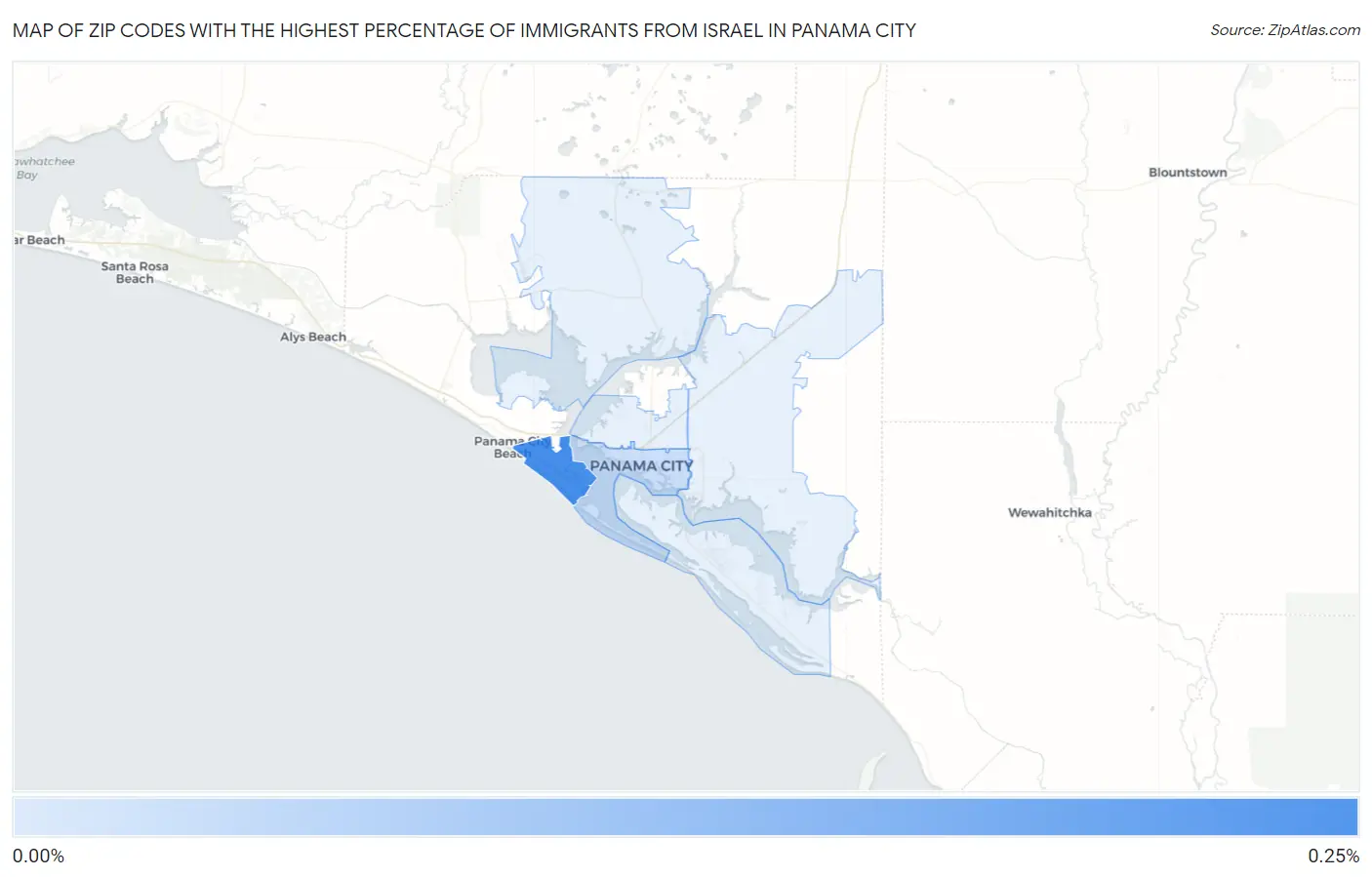 Zip Codes with the Highest Percentage of Immigrants from Israel in Panama City Map