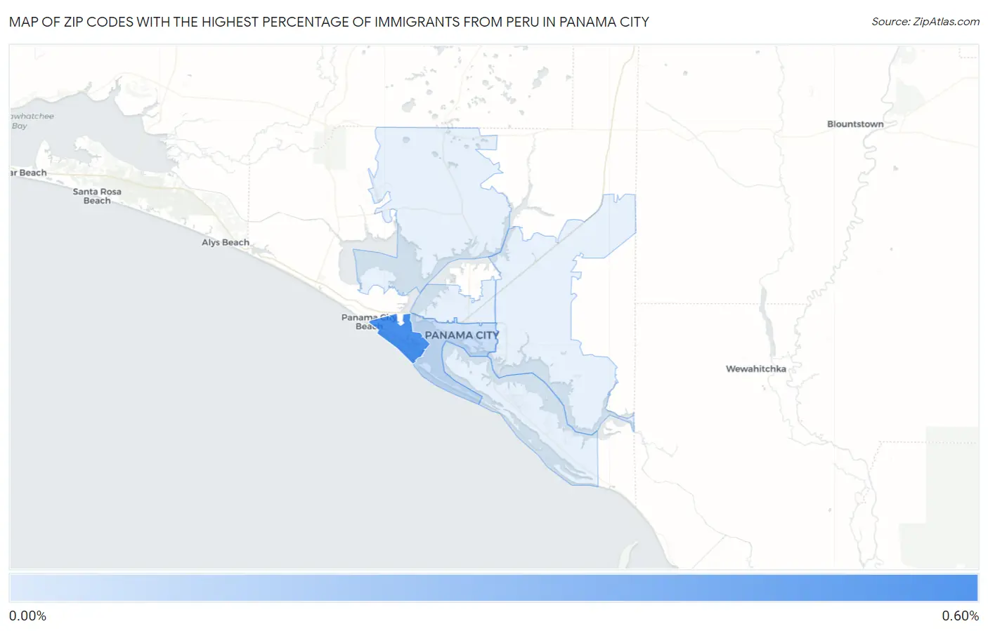 Zip Codes with the Highest Percentage of Immigrants from Peru in Panama City Map