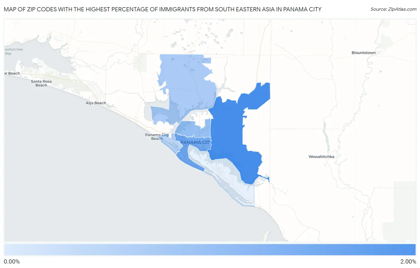 Zip Codes with the Highest Percentage of Immigrants from South Eastern Asia in Panama City Map