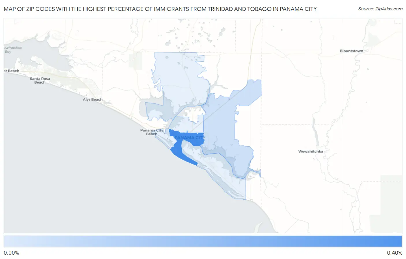 Zip Codes with the Highest Percentage of Immigrants from Trinidad and Tobago in Panama City Map