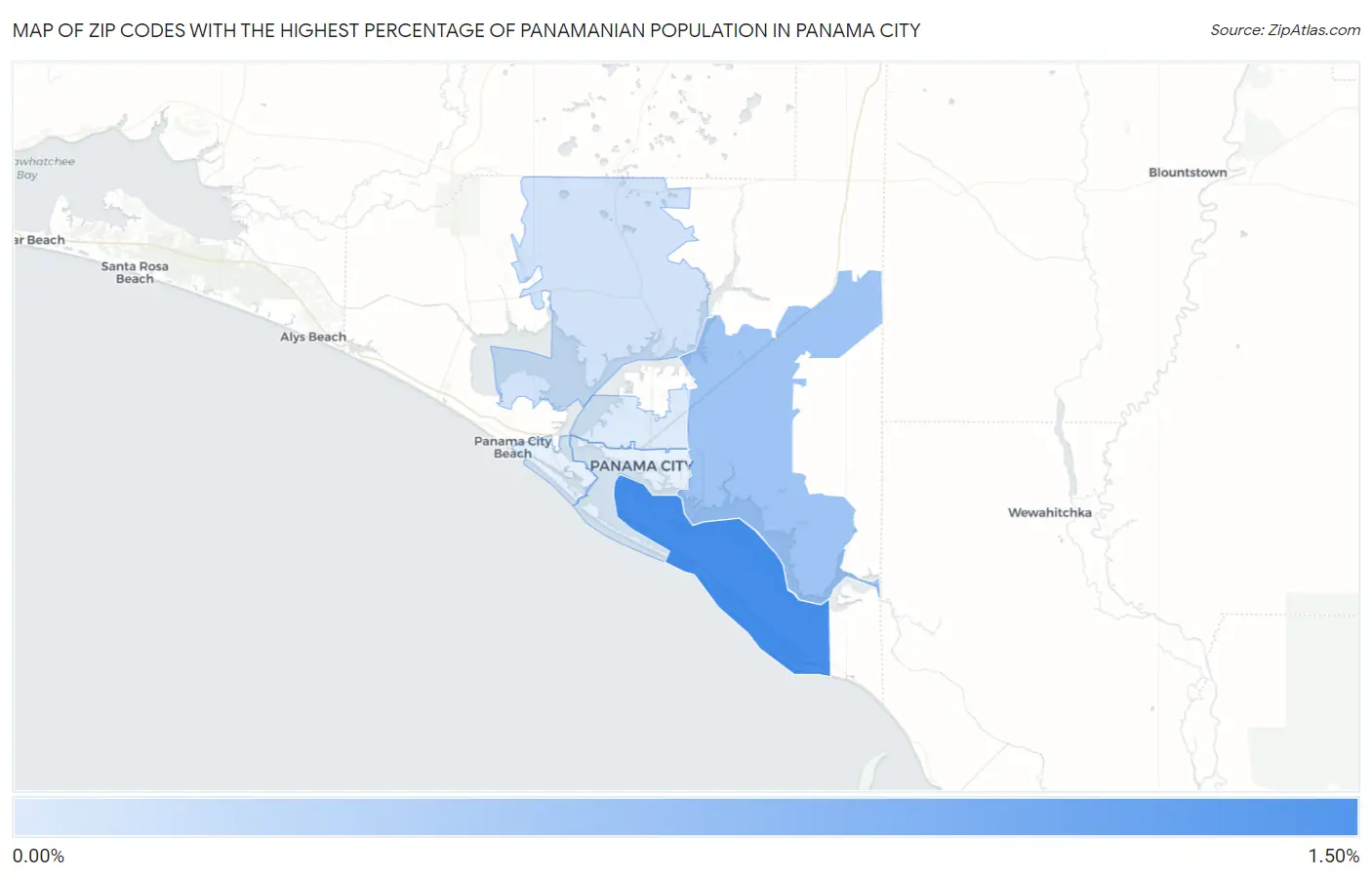 Zip Codes with the Highest Percentage of Panamanian Population in Panama City Map