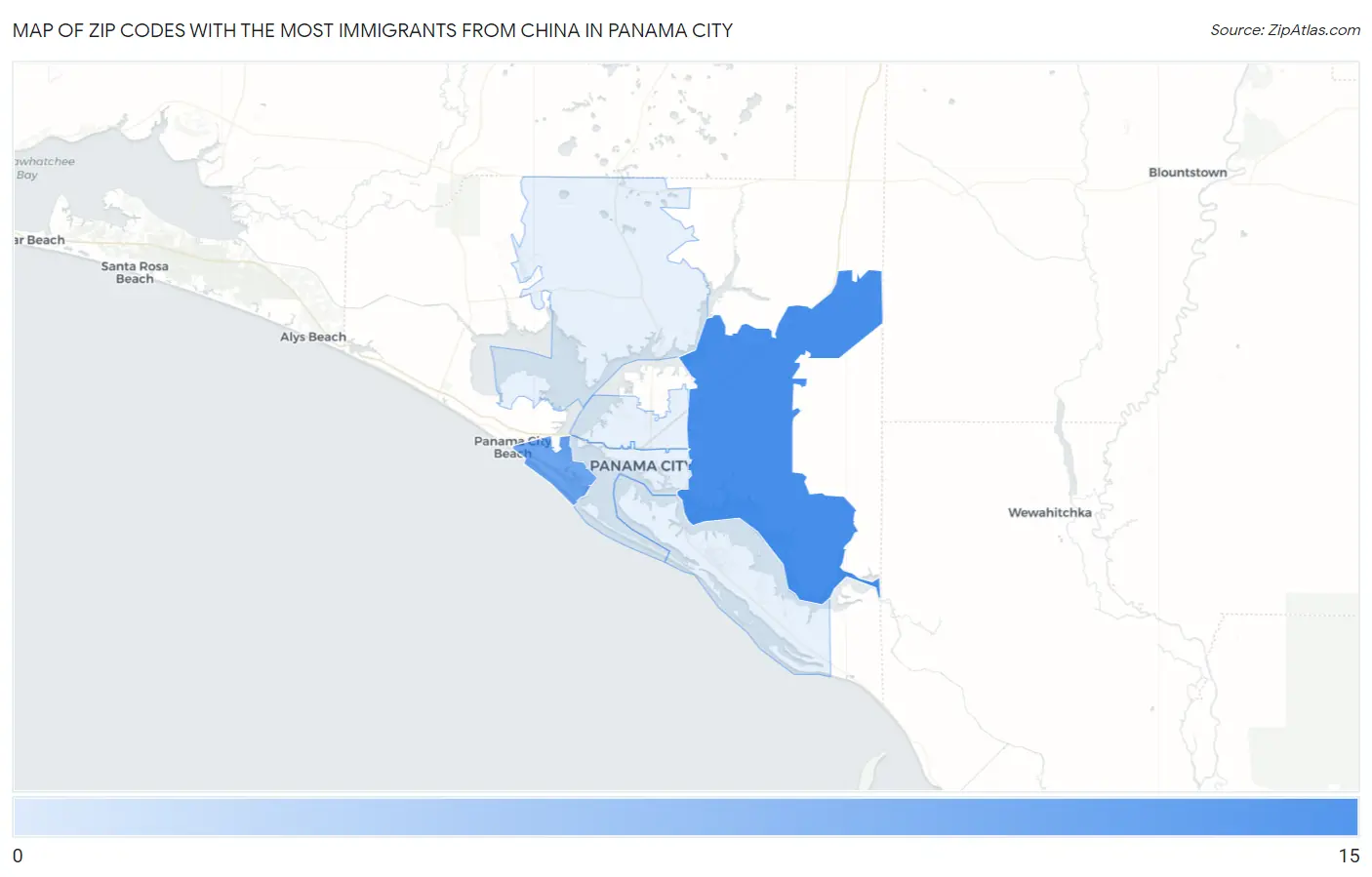 Zip Codes with the Most Immigrants from China in Panama City Map