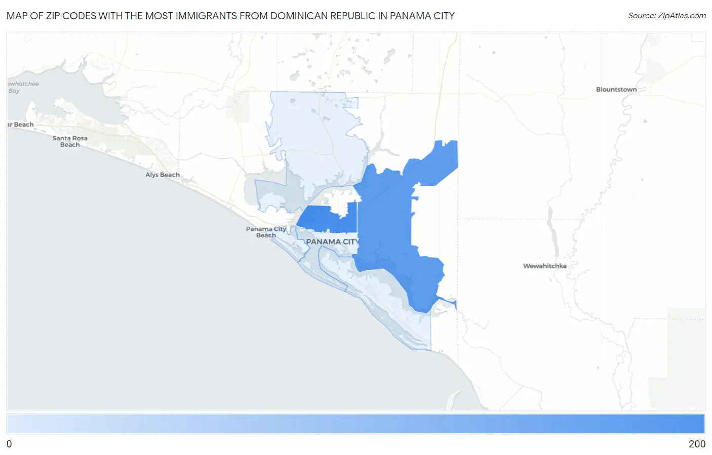 Zip Codes with the Most Immigrants from Dominican Republic in Panama City Map