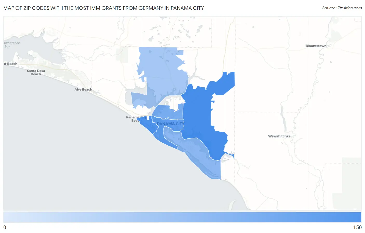 Zip Codes with the Most Immigrants from Germany in Panama City Map