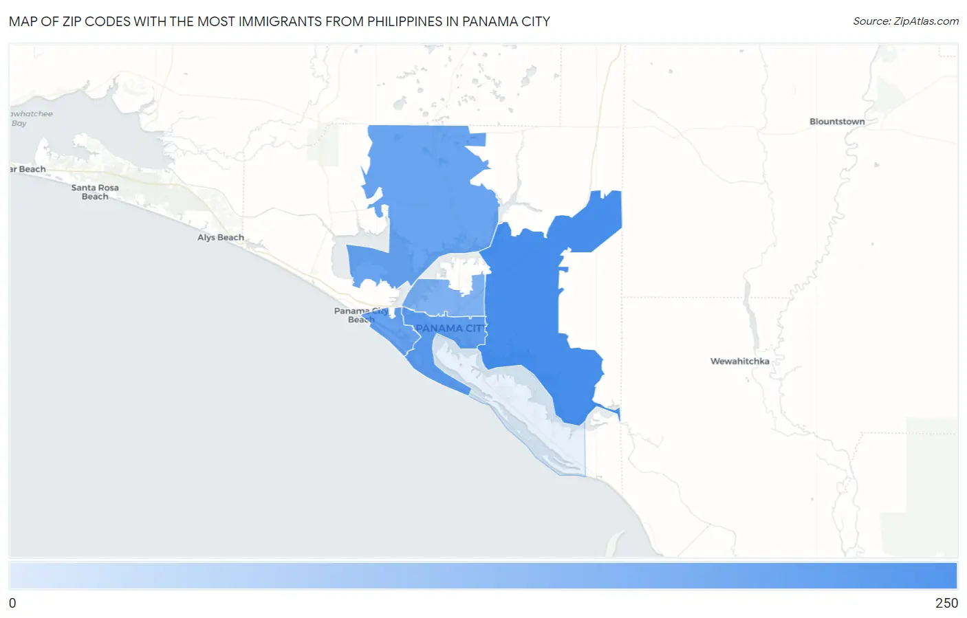 Zip Codes with the Most Immigrants from Philippines in Panama City Map
