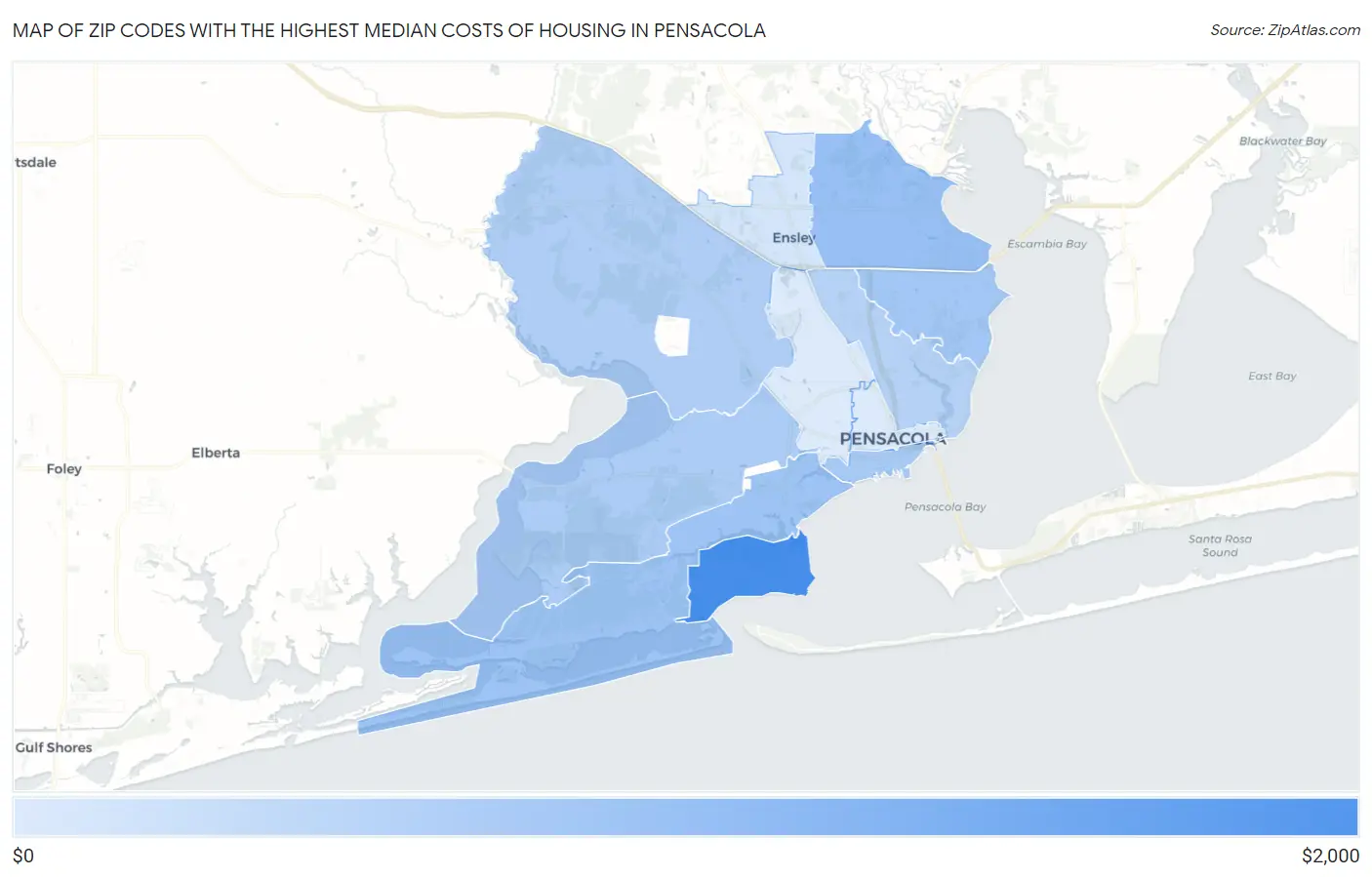 Zip Codes with the Highest Median Costs of Housing in Pensacola Map