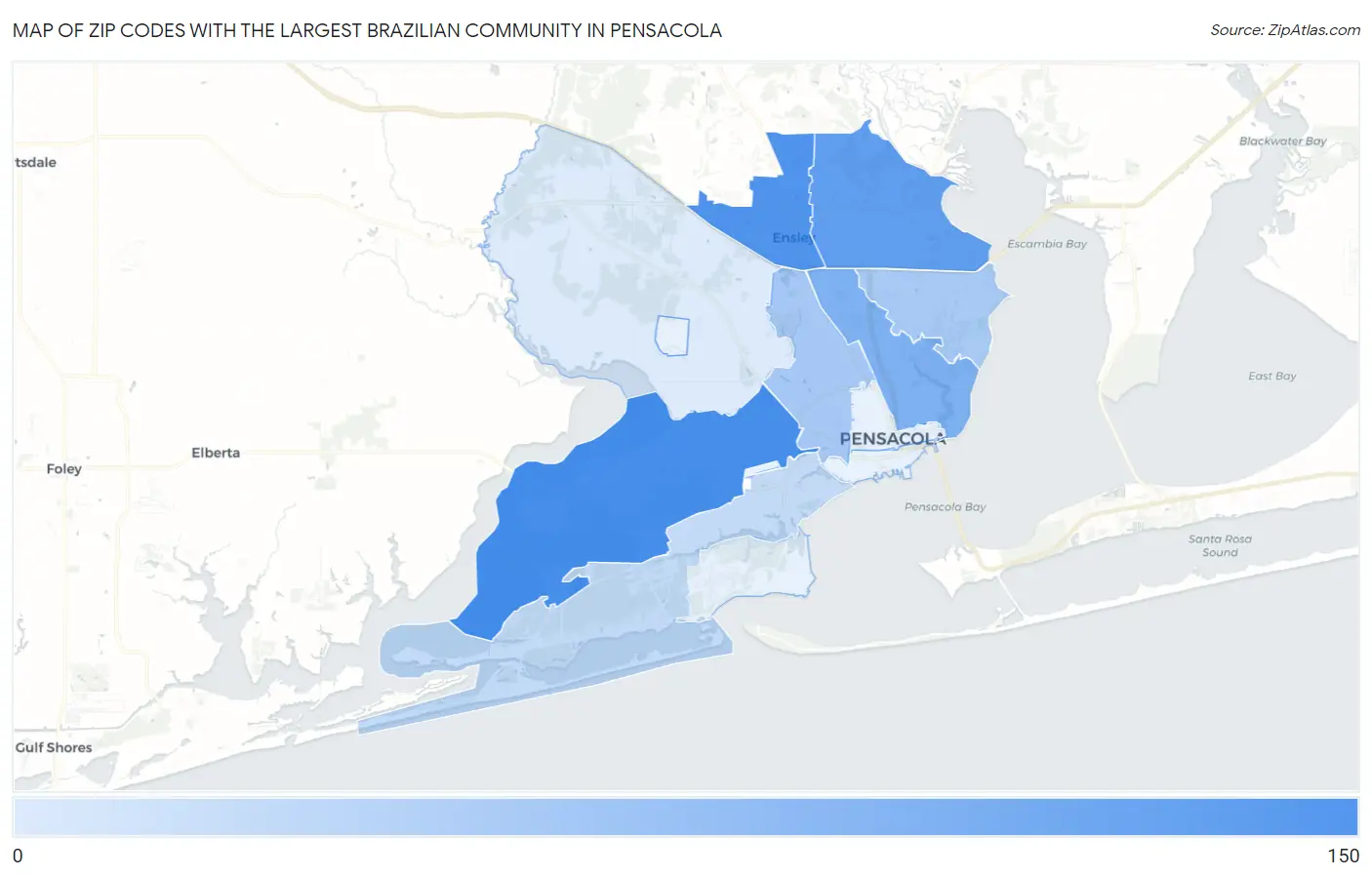 Zip Codes with the Largest Brazilian Community in Pensacola Map