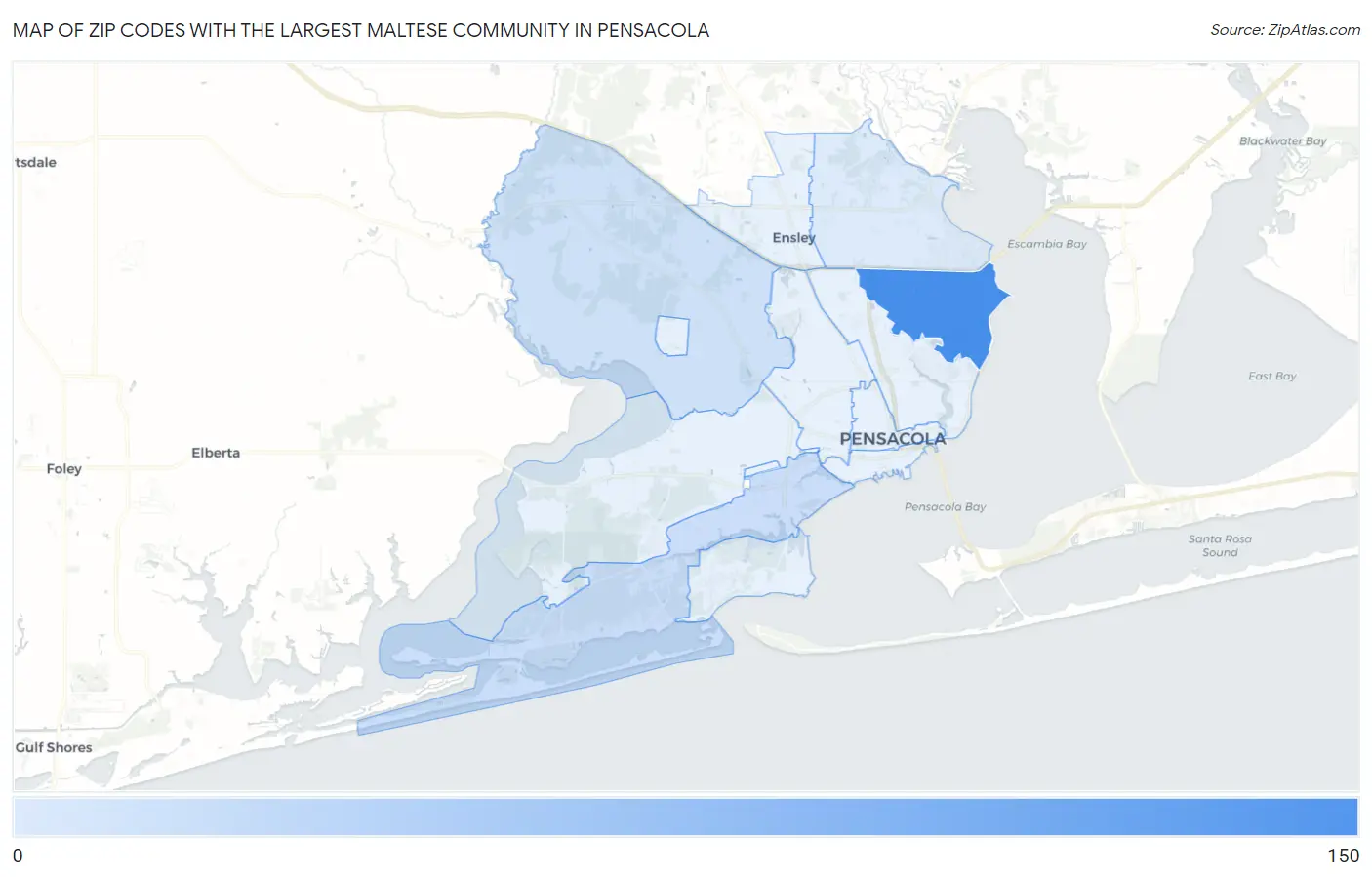 Zip Codes with the Largest Maltese Community in Pensacola Map