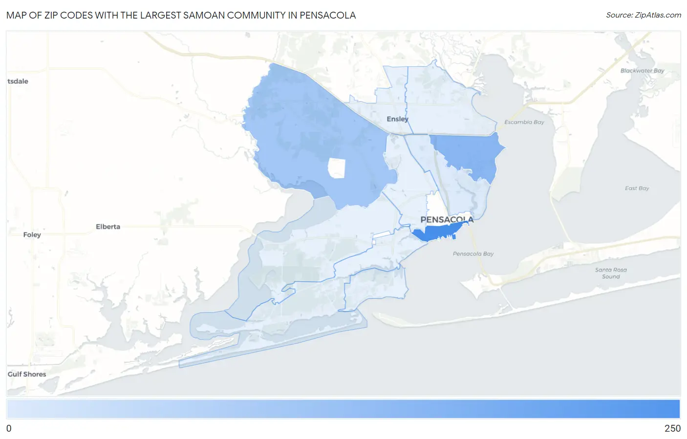 Zip Codes with the Largest Samoan Community in Pensacola Map