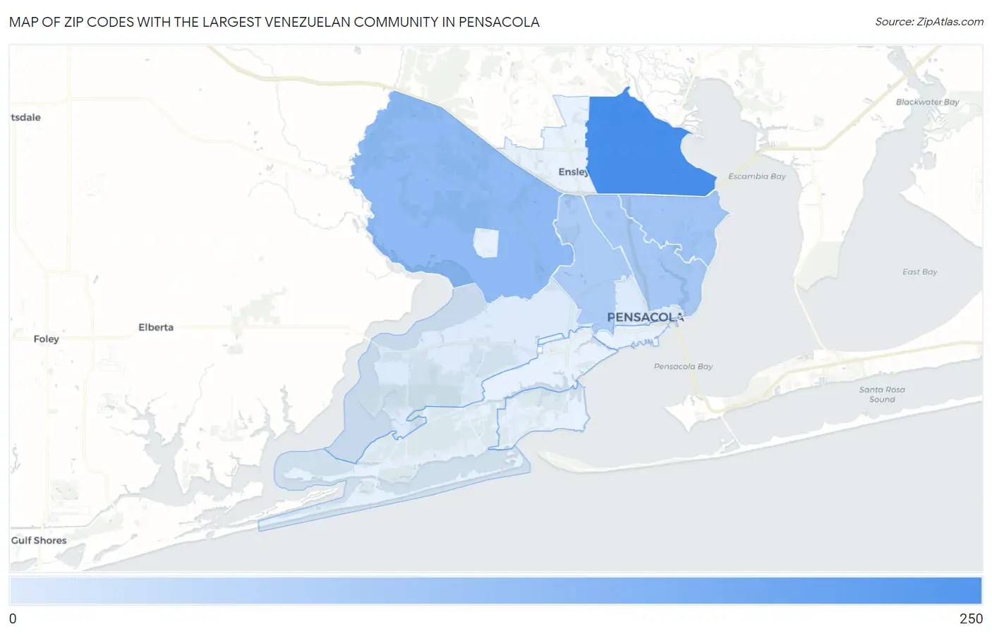Zip Codes with the Largest Venezuelan Community in Pensacola Map
