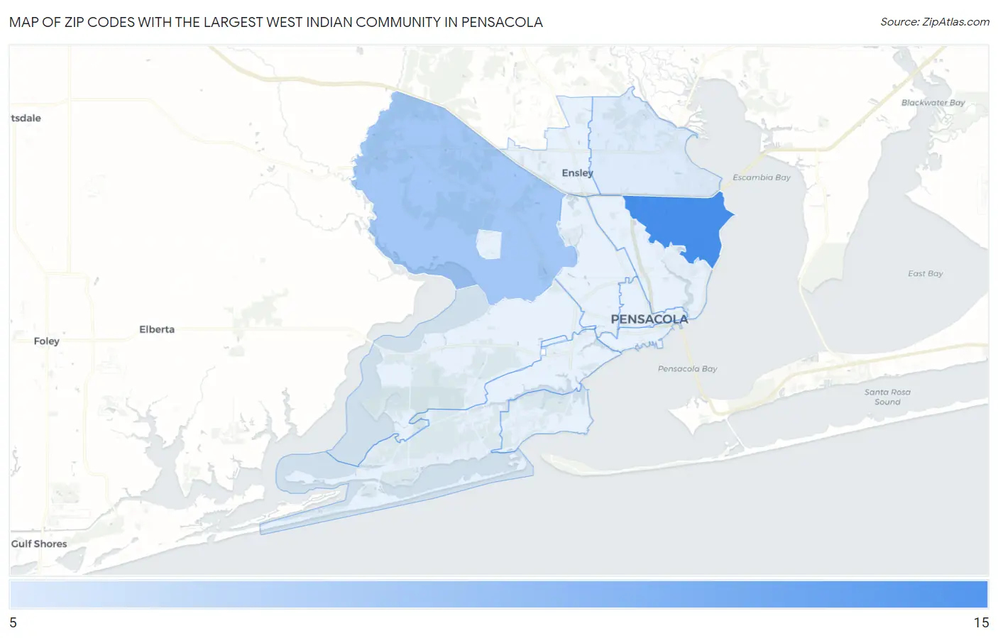 Zip Codes with the Largest West Indian Community in Pensacola Map