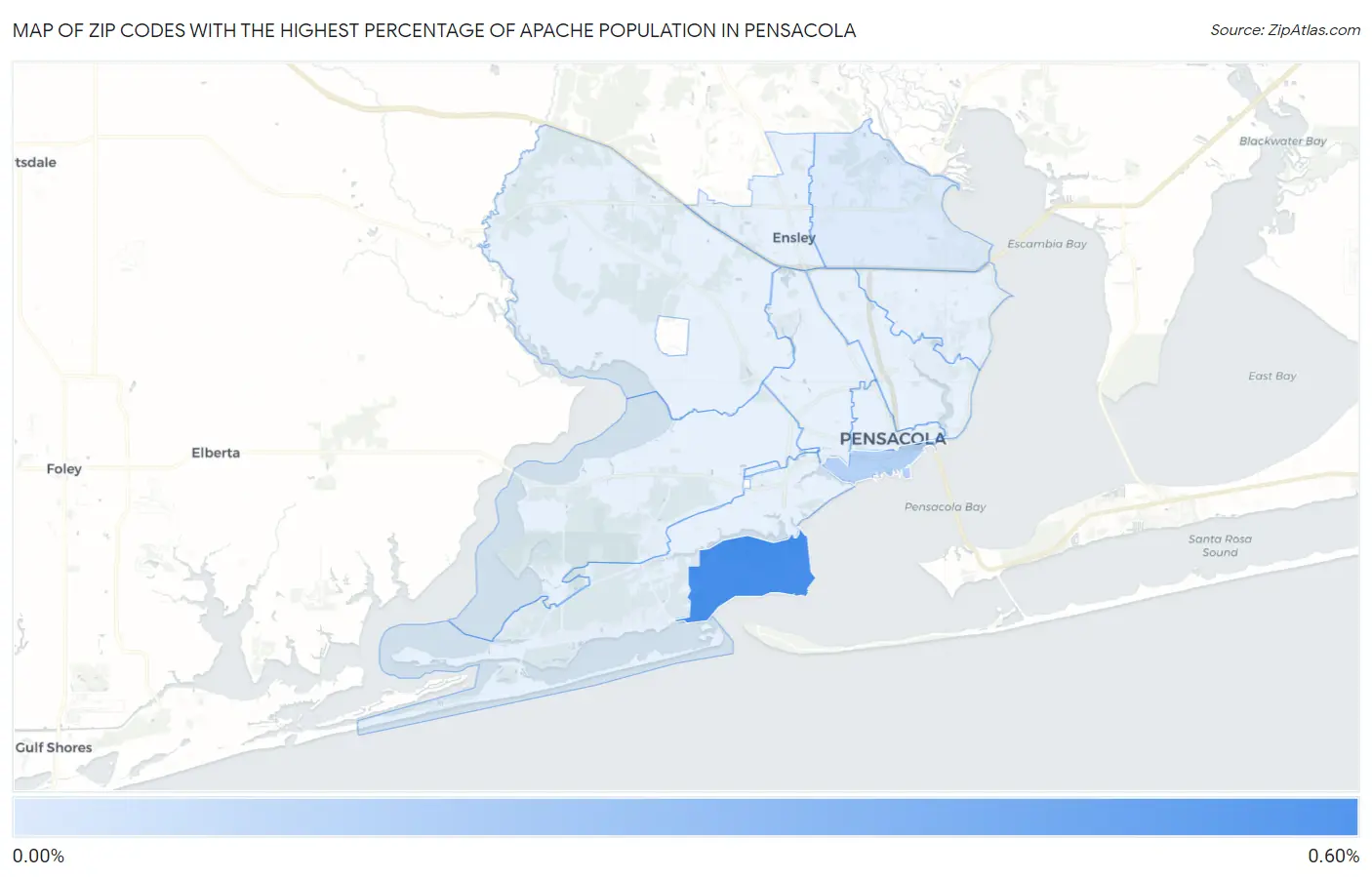 Zip Codes with the Highest Percentage of Apache Population in Pensacola Map