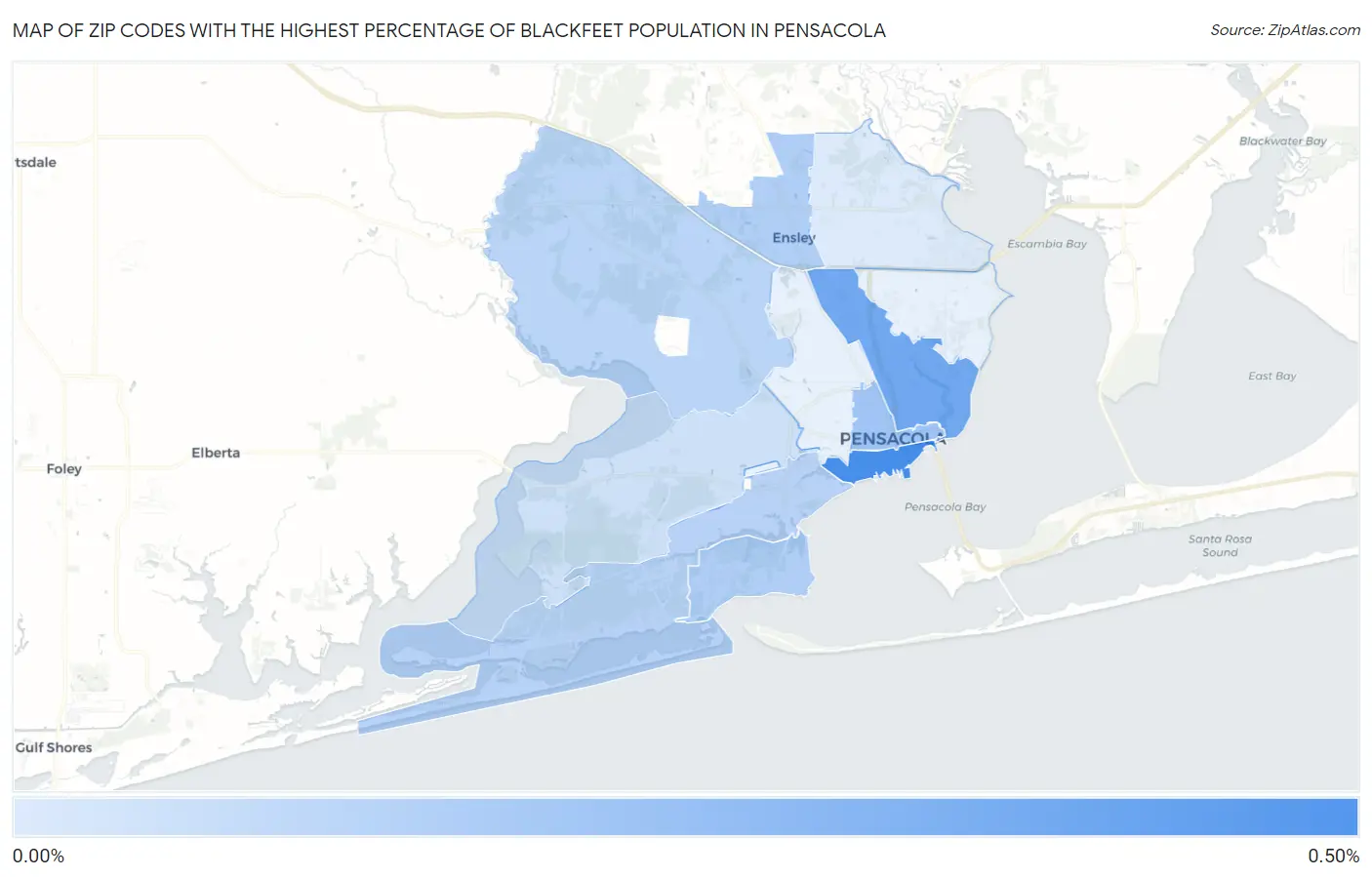 Zip Codes with the Highest Percentage of Blackfeet Population in Pensacola Map