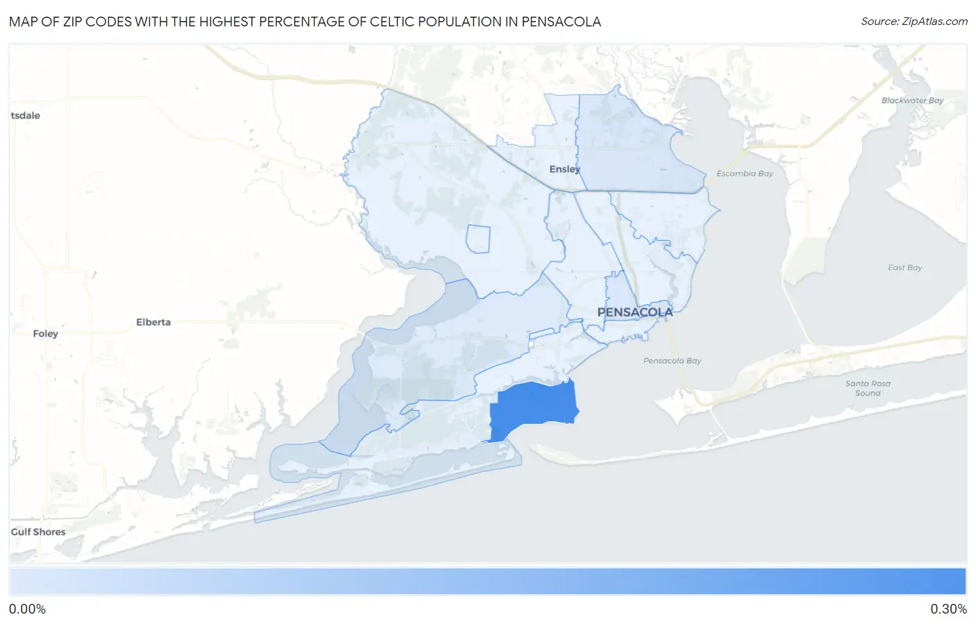 Zip Codes with the Highest Percentage of Celtic Population in Pensacola Map