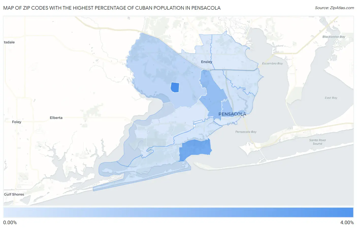 Zip Codes with the Highest Percentage of Cuban Population in Pensacola Map