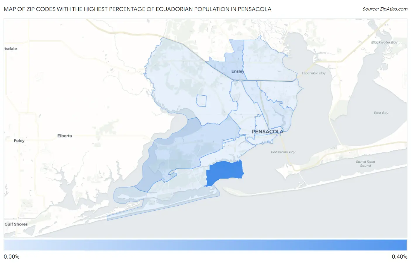 Zip Codes with the Highest Percentage of Ecuadorian Population in Pensacola Map