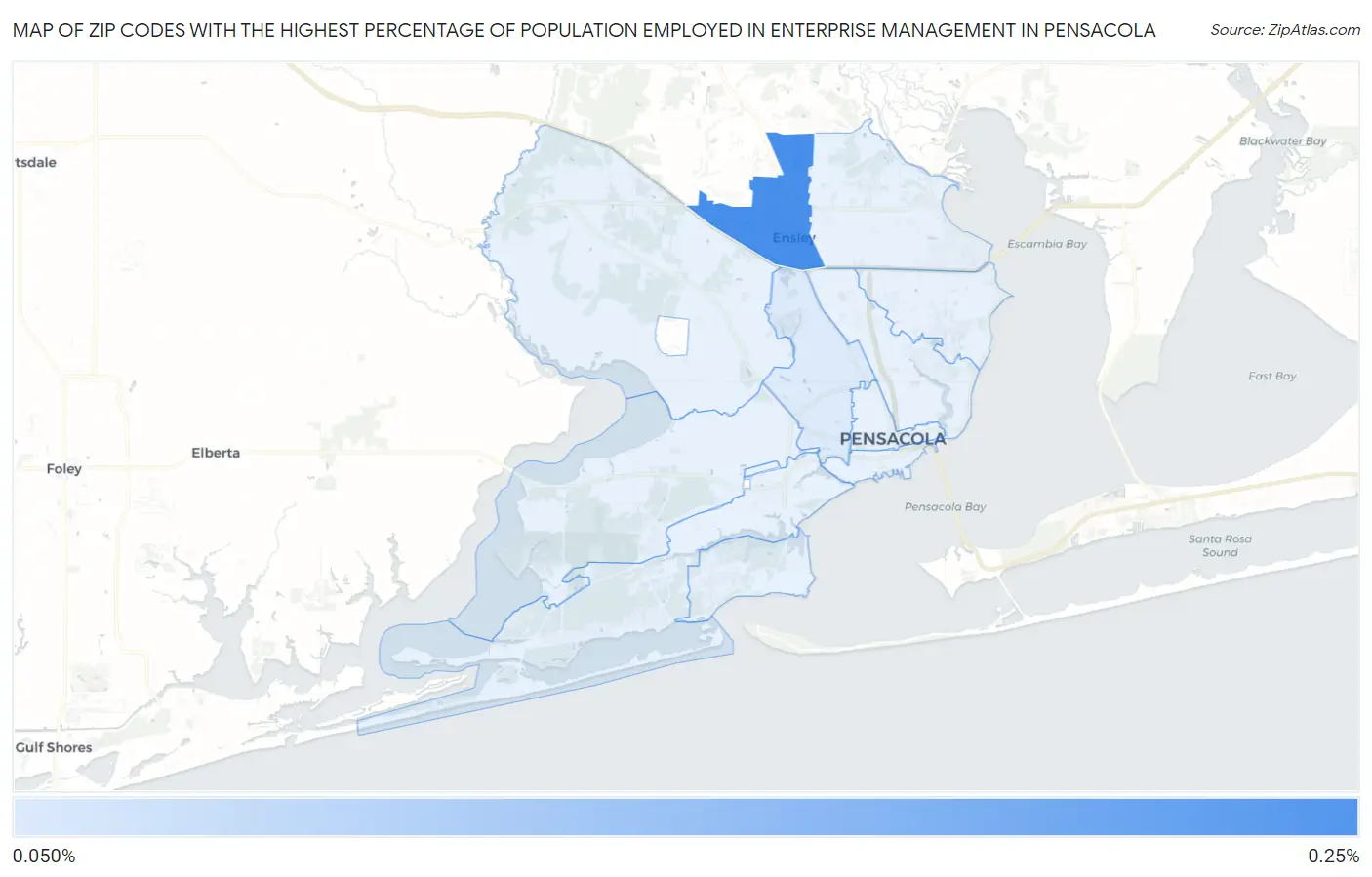 Zip Codes with the Highest Percentage of Population Employed in Enterprise Management in Pensacola Map