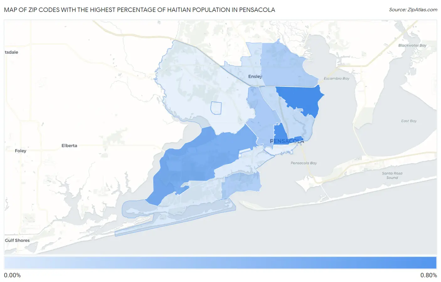 Zip Codes with the Highest Percentage of Haitian Population in Pensacola Map
