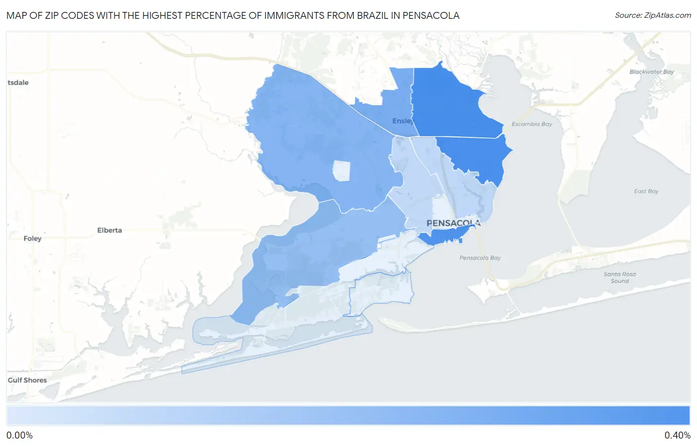 Zip Codes with the Highest Percentage of Immigrants from Brazil in Pensacola Map