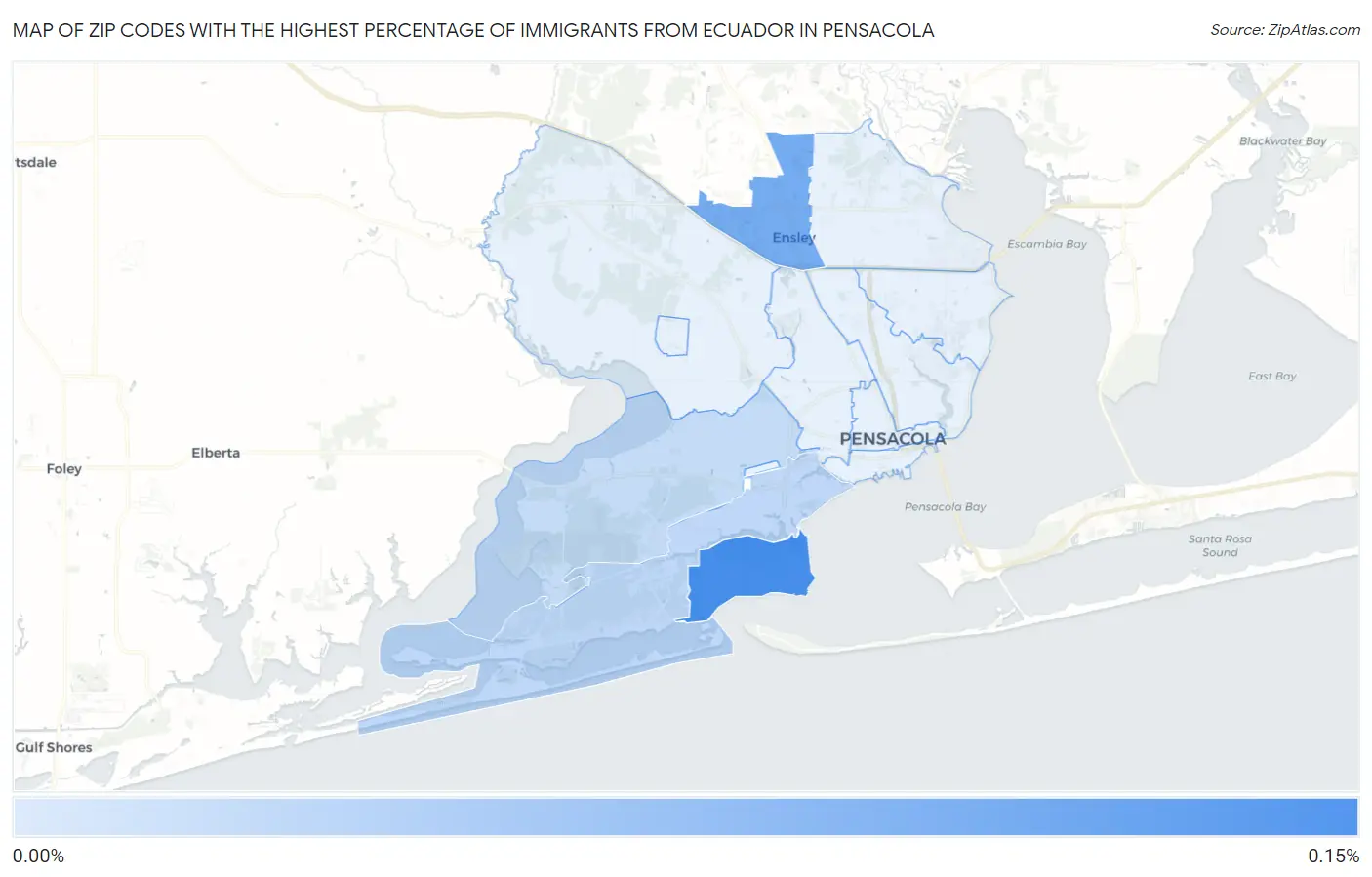 Zip Codes with the Highest Percentage of Immigrants from Ecuador in Pensacola Map