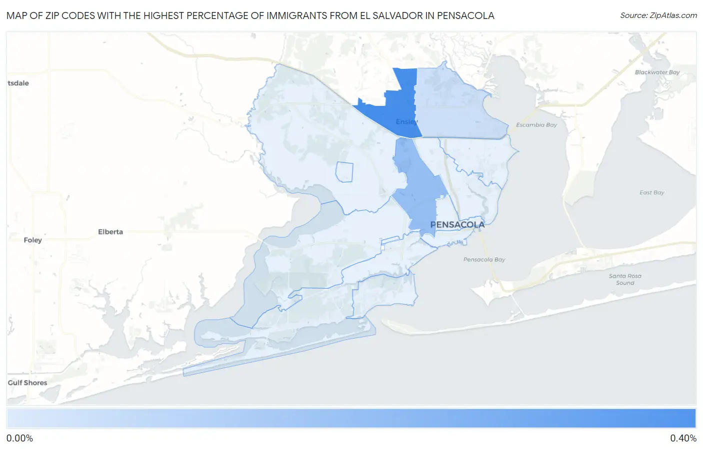 Zip Codes with the Highest Percentage of Immigrants from El Salvador in Pensacola Map