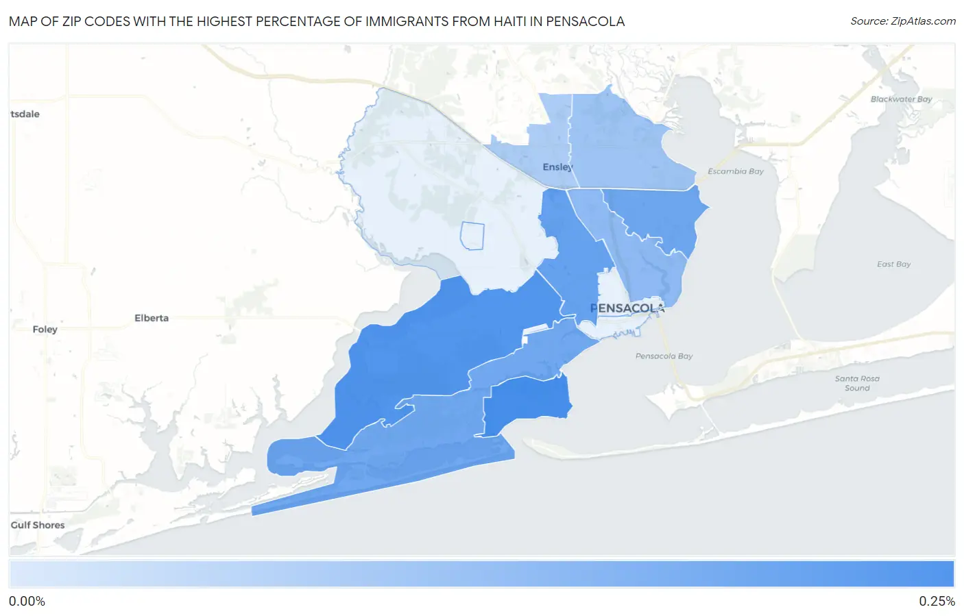 Zip Codes with the Highest Percentage of Immigrants from Haiti in Pensacola Map